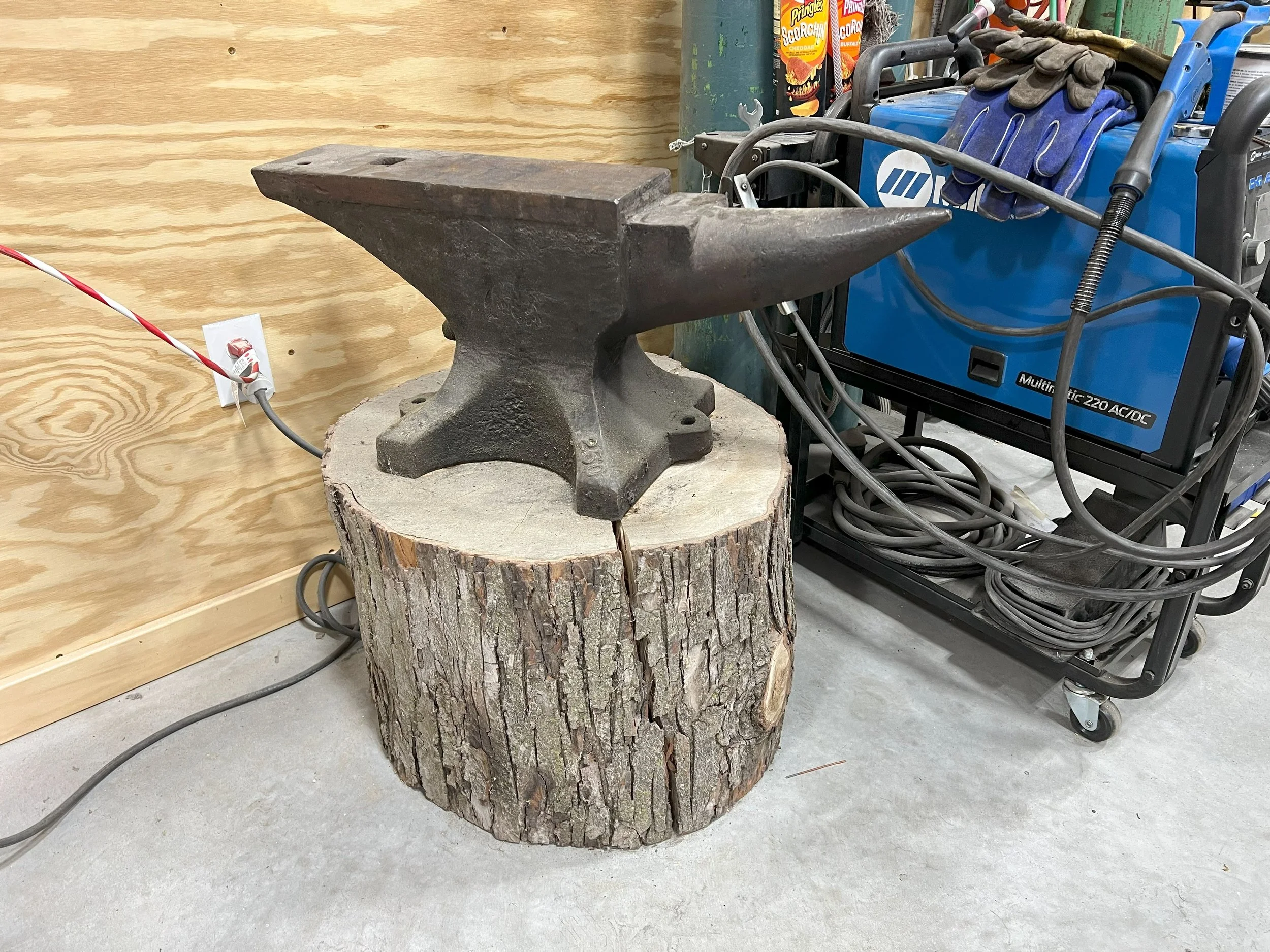 The only thing to survive the 2021 fire that destroyed the previous facility for Dobson Pipe Organ Builders: an anvil.