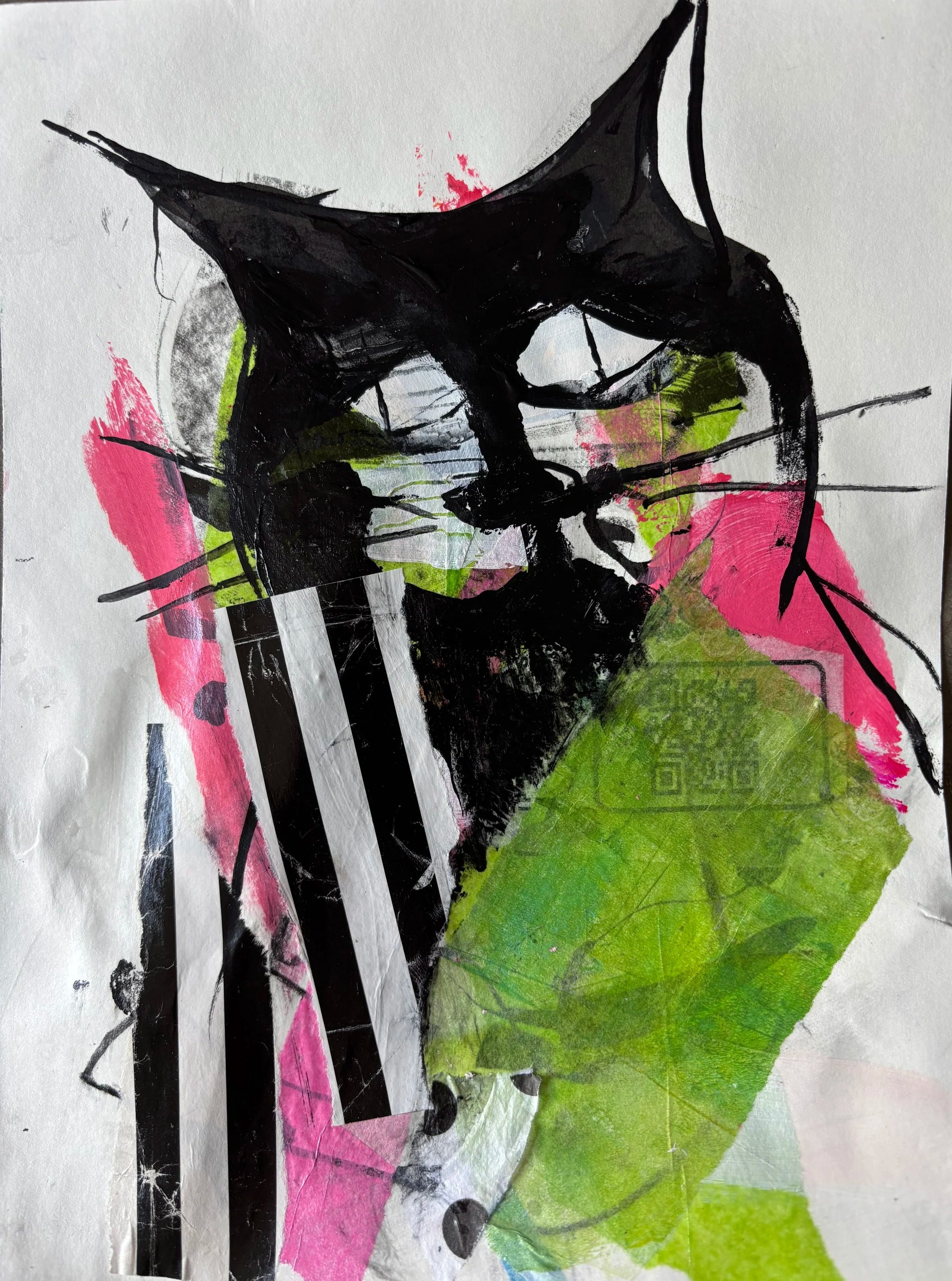 Tuxedo Cat 9x12 Mixed Media