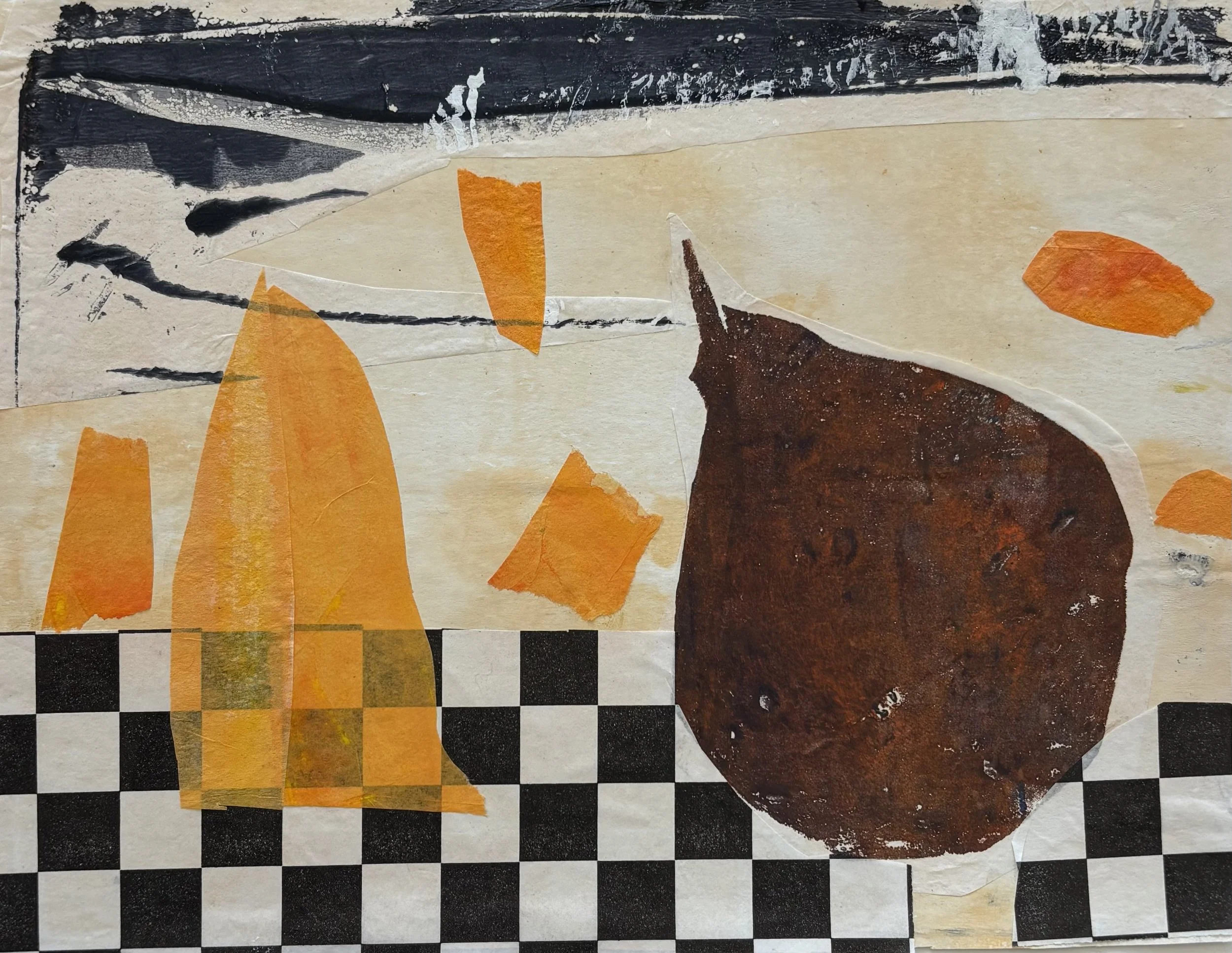 Pear on a table 6x9 Mixed Media