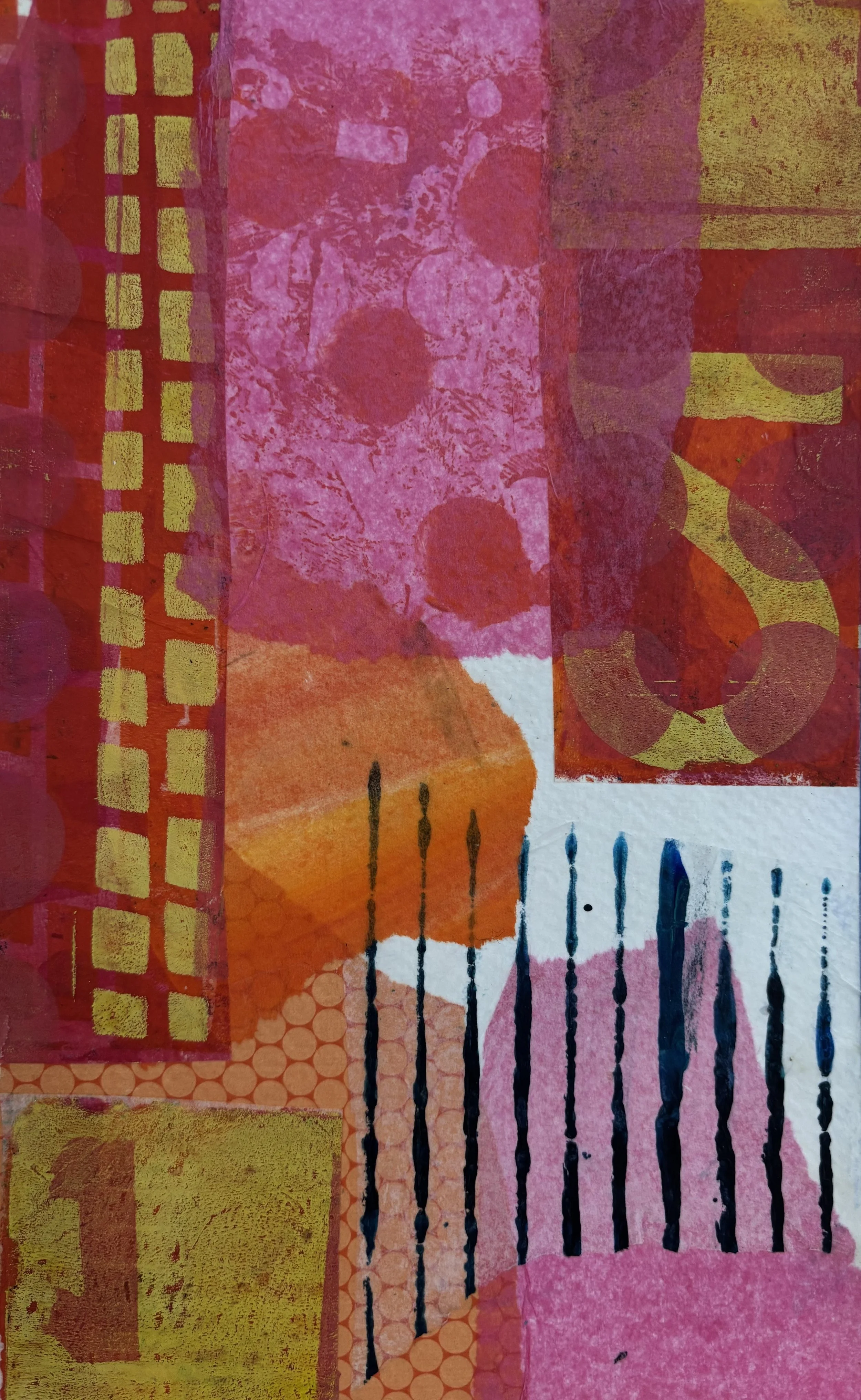 Collage in Pink 6 x 10 Mixed Media