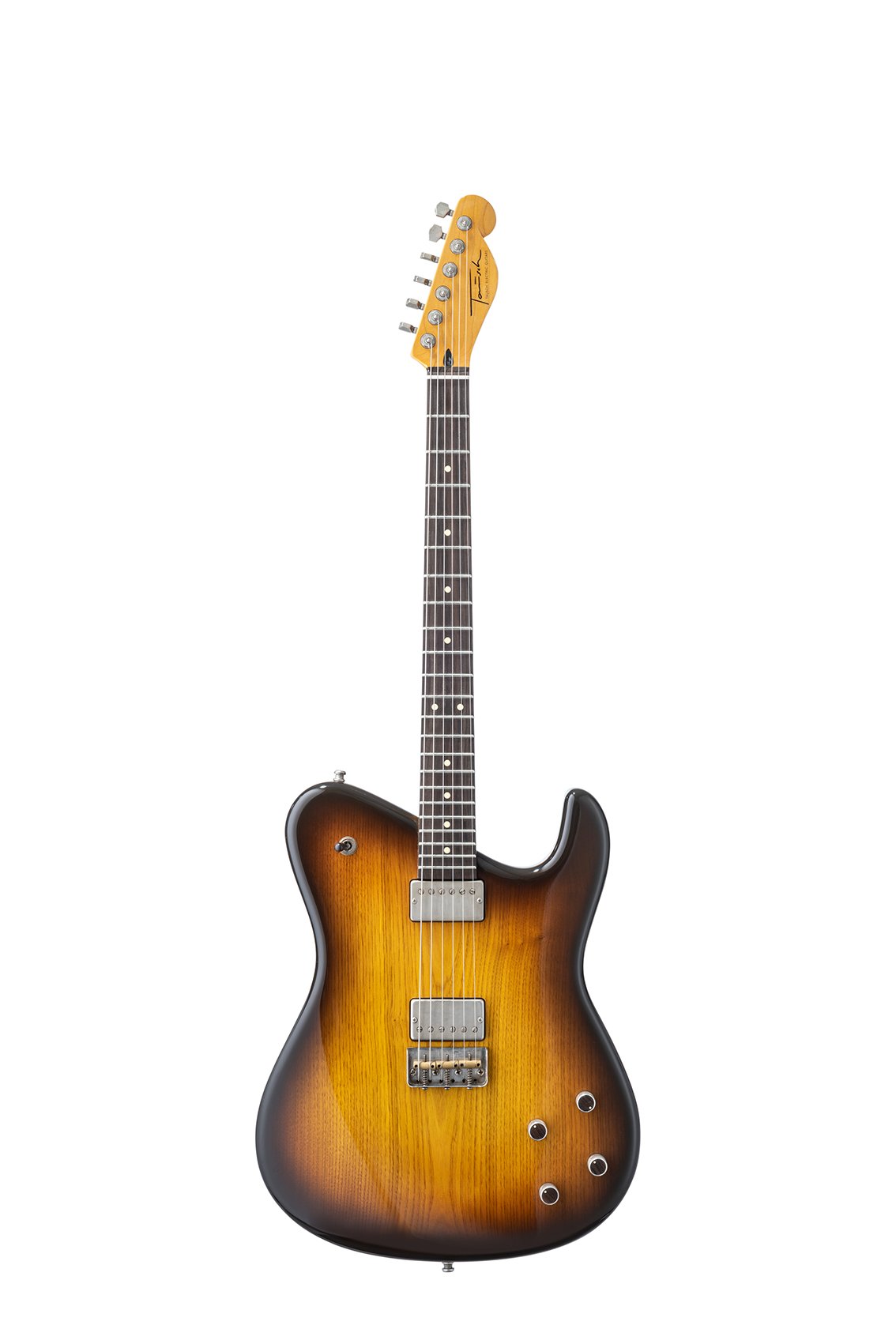 Electric Tausch guitar with a sunburst finish, single-cutaway body, six strings, and a maple neck against a white background.