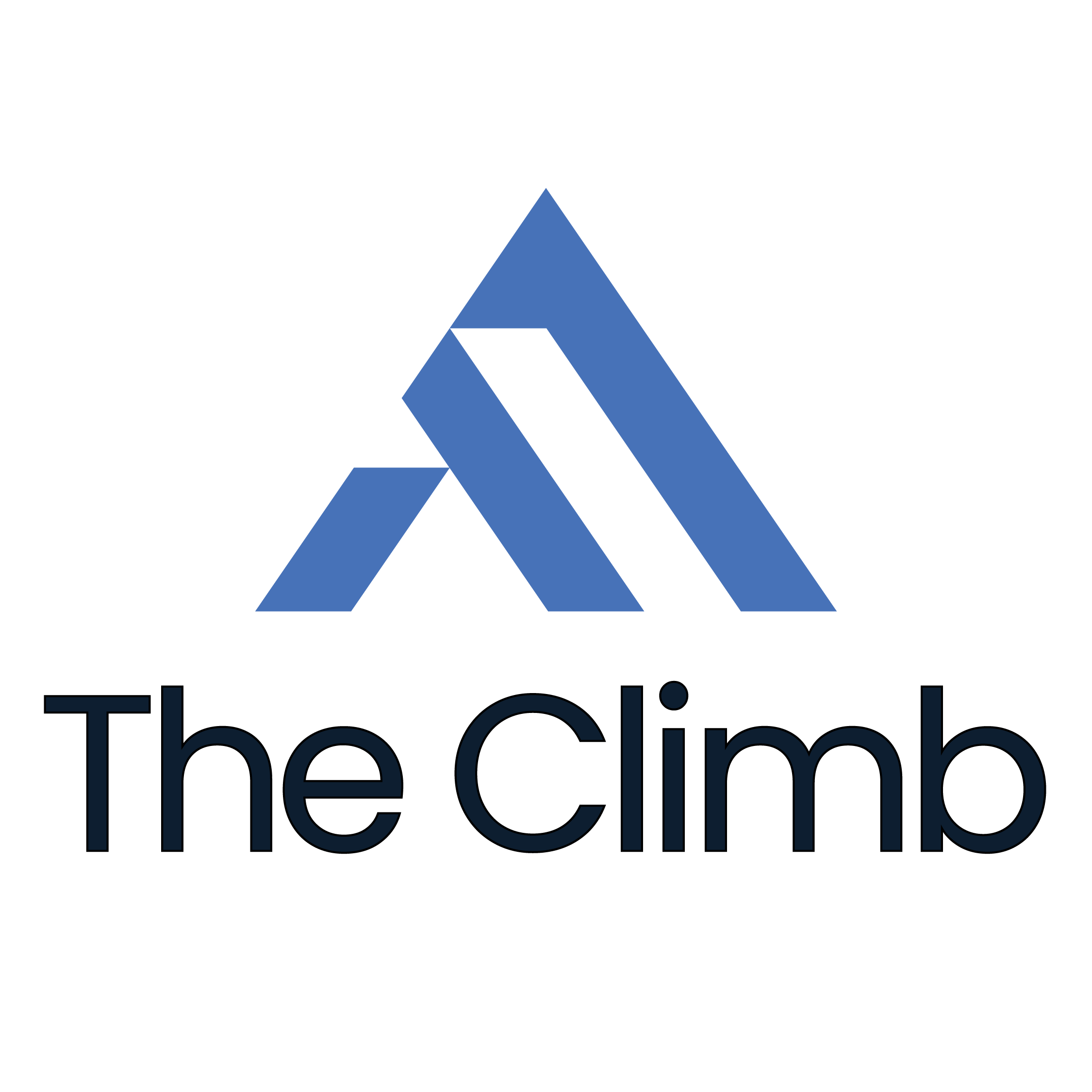Logo of The Climb with a stylized mountain graphic featuring three blue peaks and the text "The Climb" beneath it.