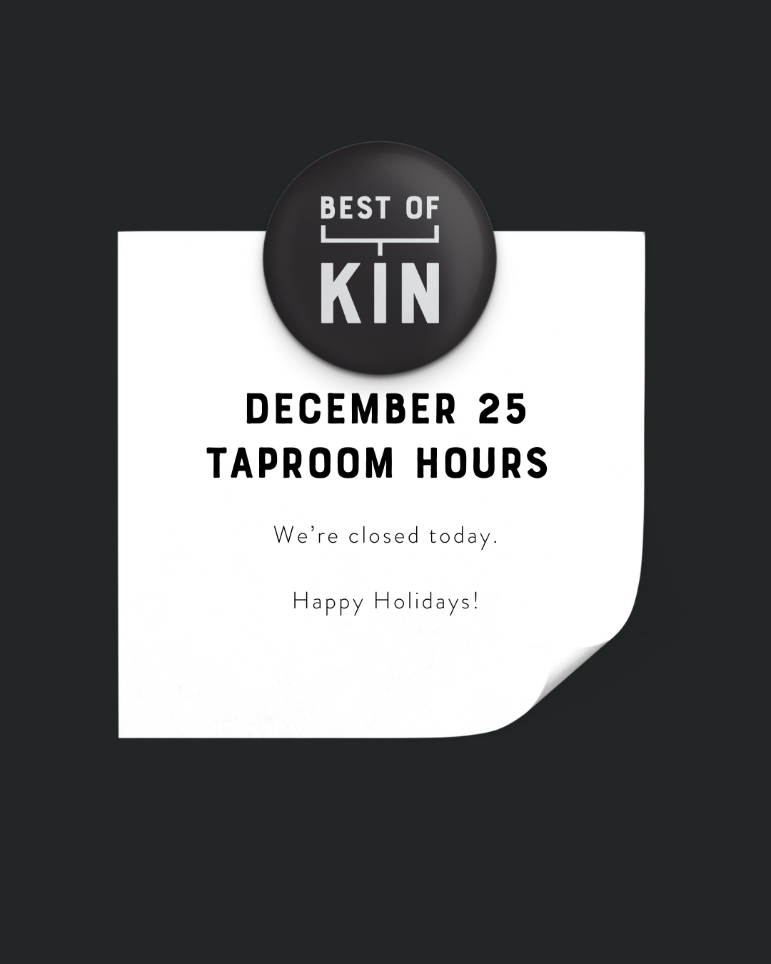 December 25 Taproom Hours