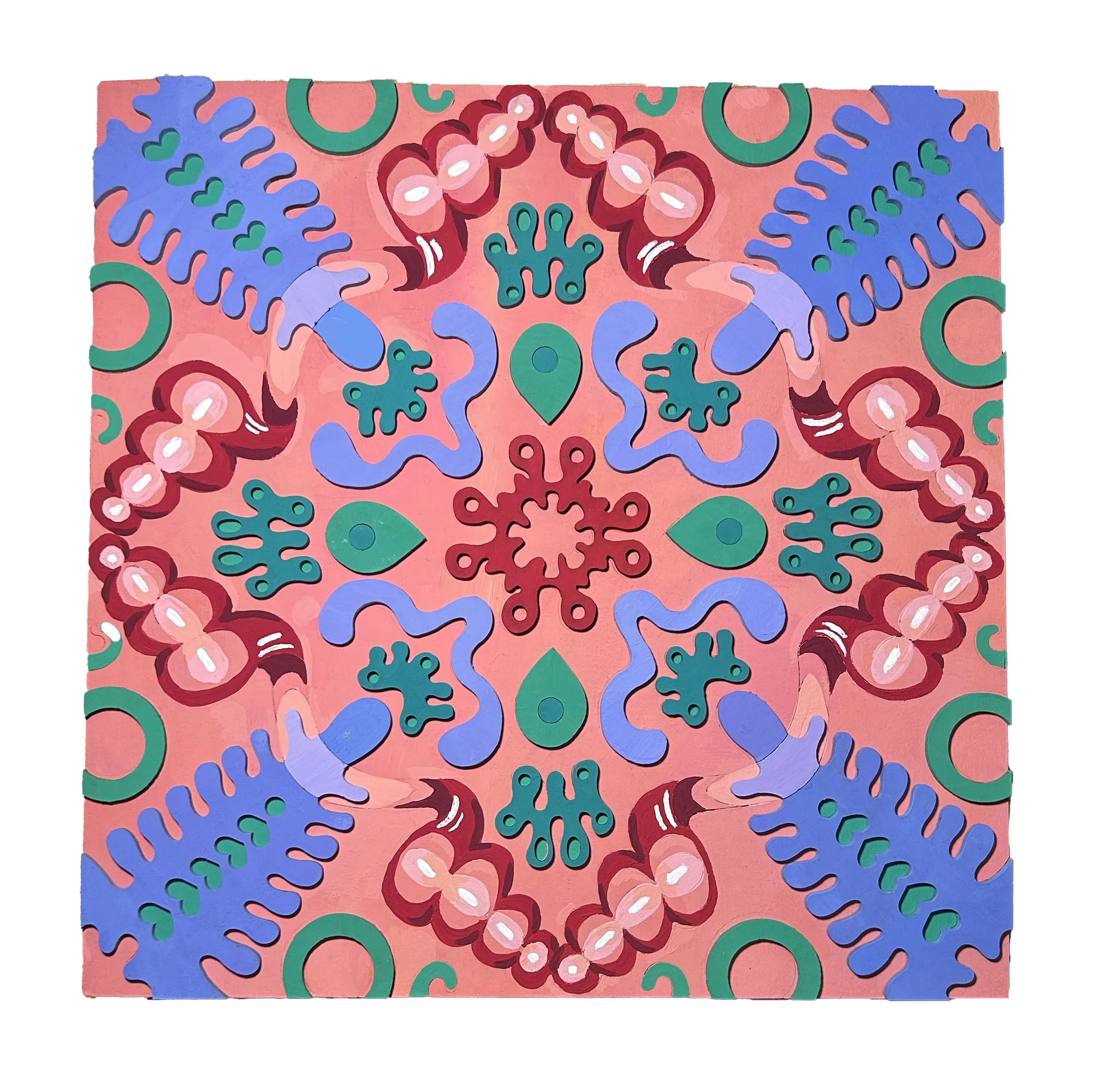 "Samba," a variation of Pool Party. A wood panel art piece made from an original design, painted, and assembled, to create what will become my favorite piece of home decor.