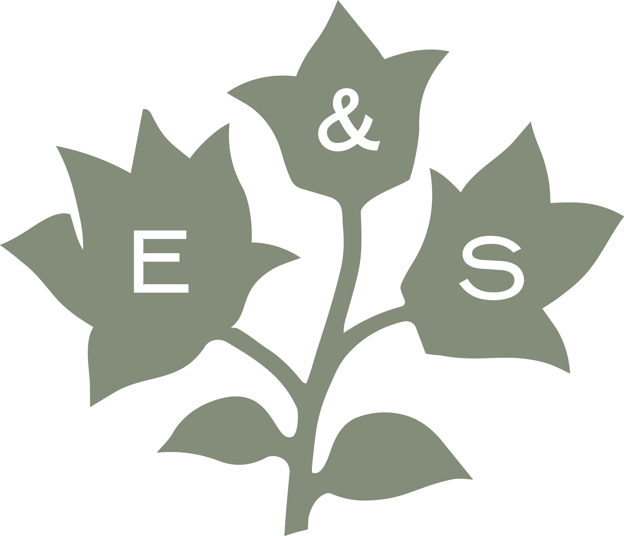 Illustration of a plant with three leaves, each with a letter, E, &, and S, on them. Estes and Sommerfields logo.