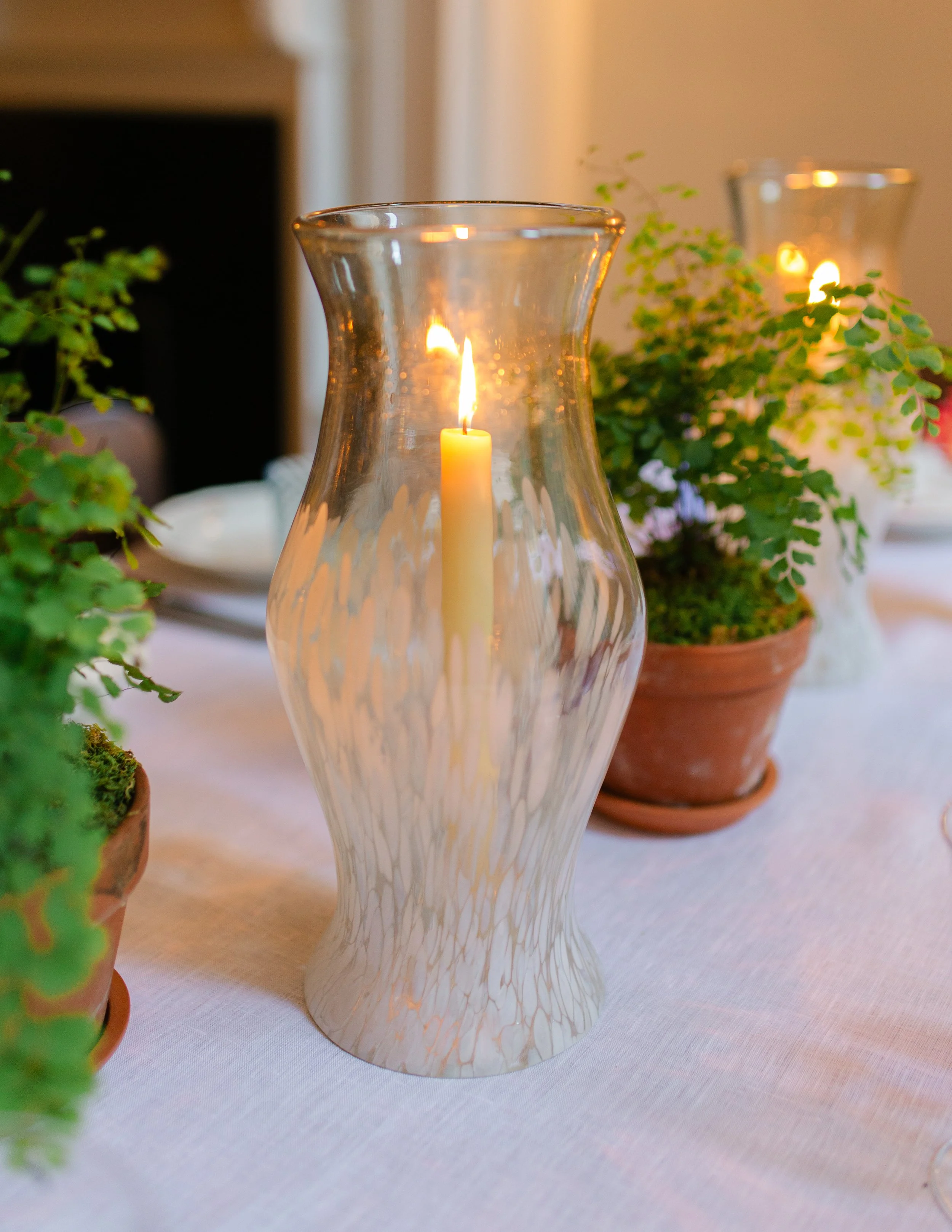 White & Clear Marble 14” Artisan Hurricane