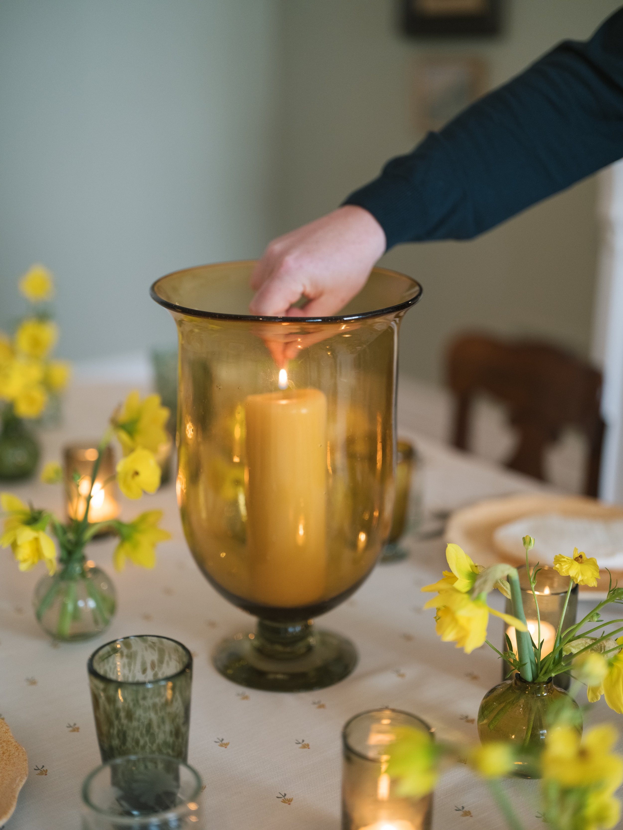Amber Large Bell Hurricane with Clear Foot