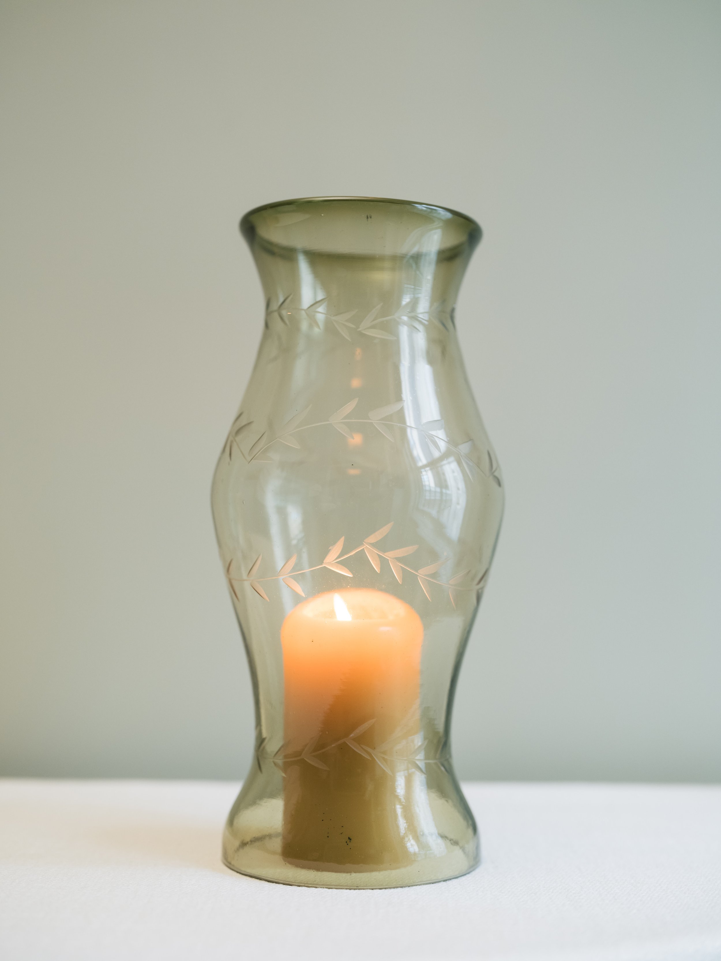 Olive Three Pepita Wave Etched 14” Artisan Hurricane