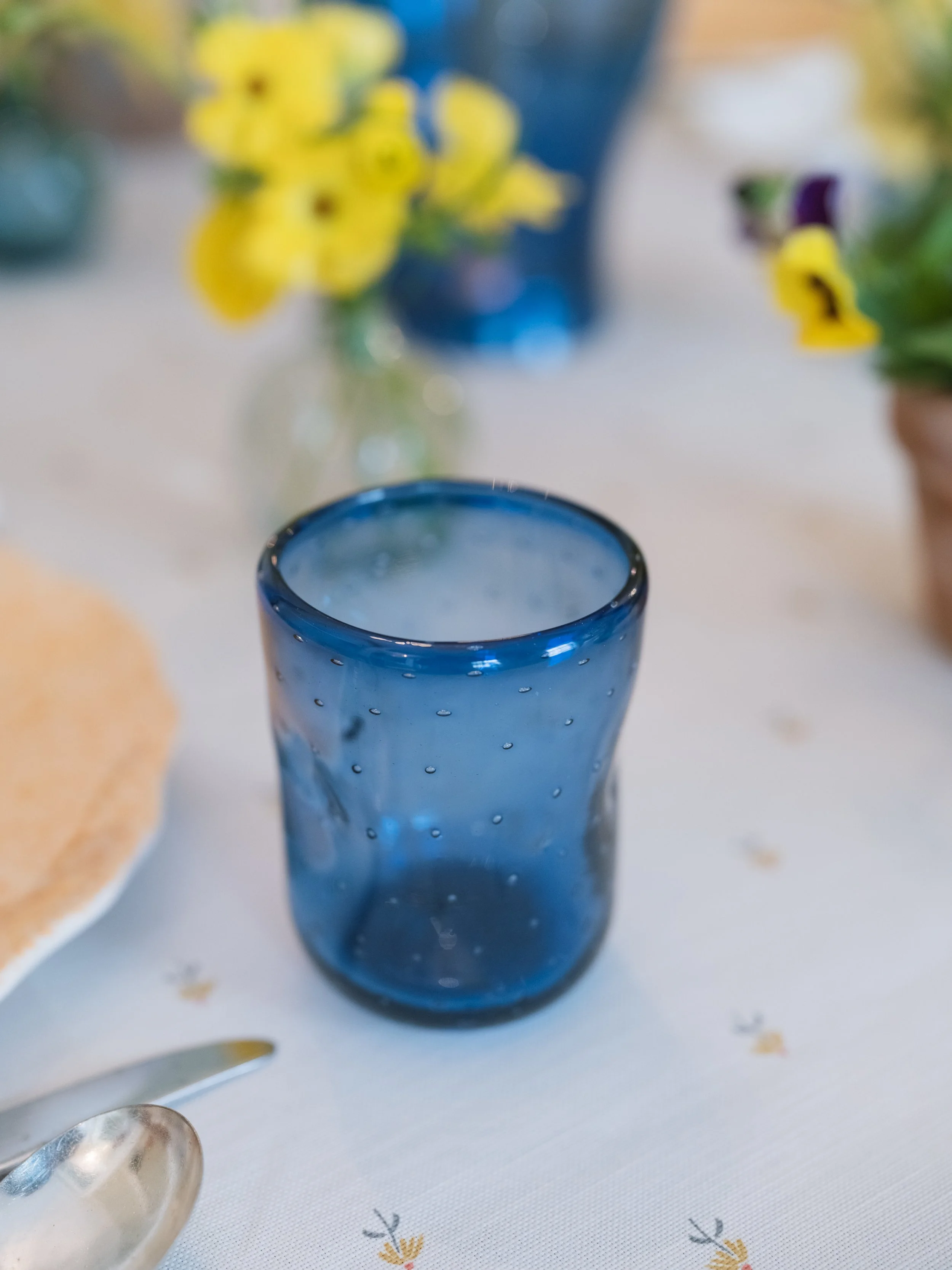 French Blue Bubble Pinched Glass