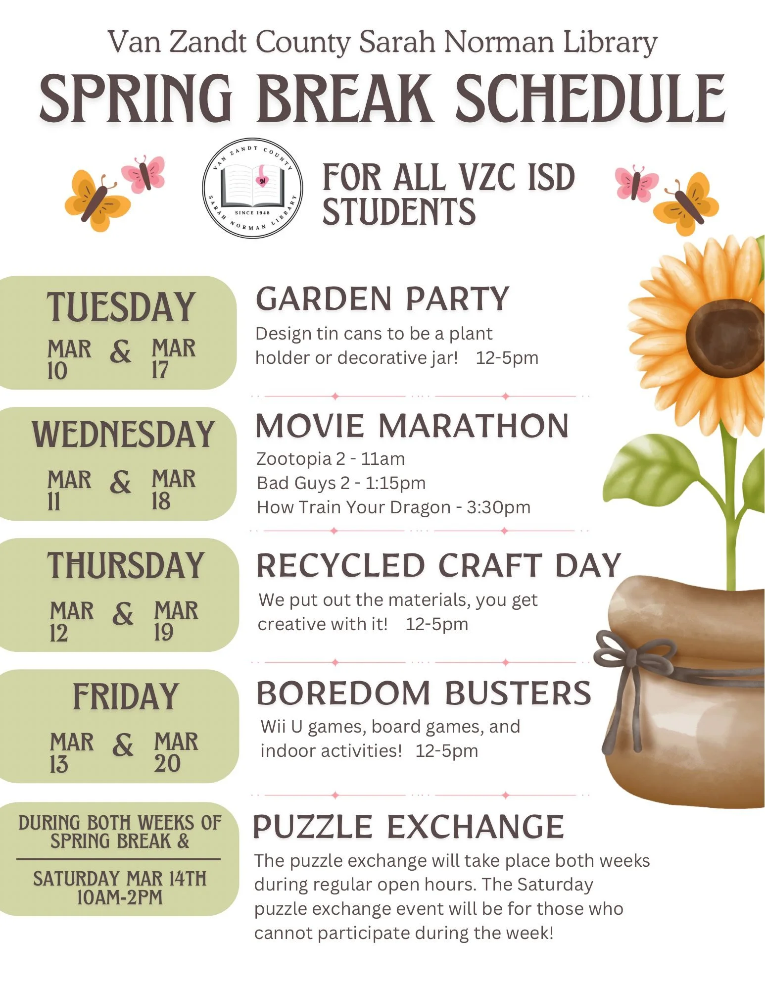 Spring Break at the VZ Sarah Norman Library