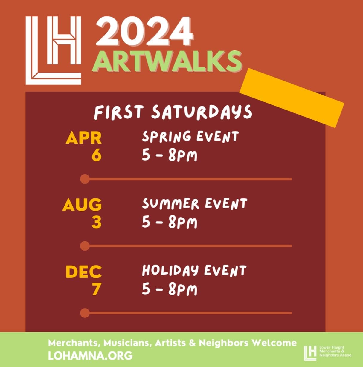 We&rsquo;re celebrating the start of the season with our FIRST art walk of the year!

Join us for LoHaMNA&rsquo;s quarterly-ish Lower Haight Art Walk series this Saturday, April 6 from 5 to 8pm.

Winter&rsquo;s rains are behind us, so take in the sun