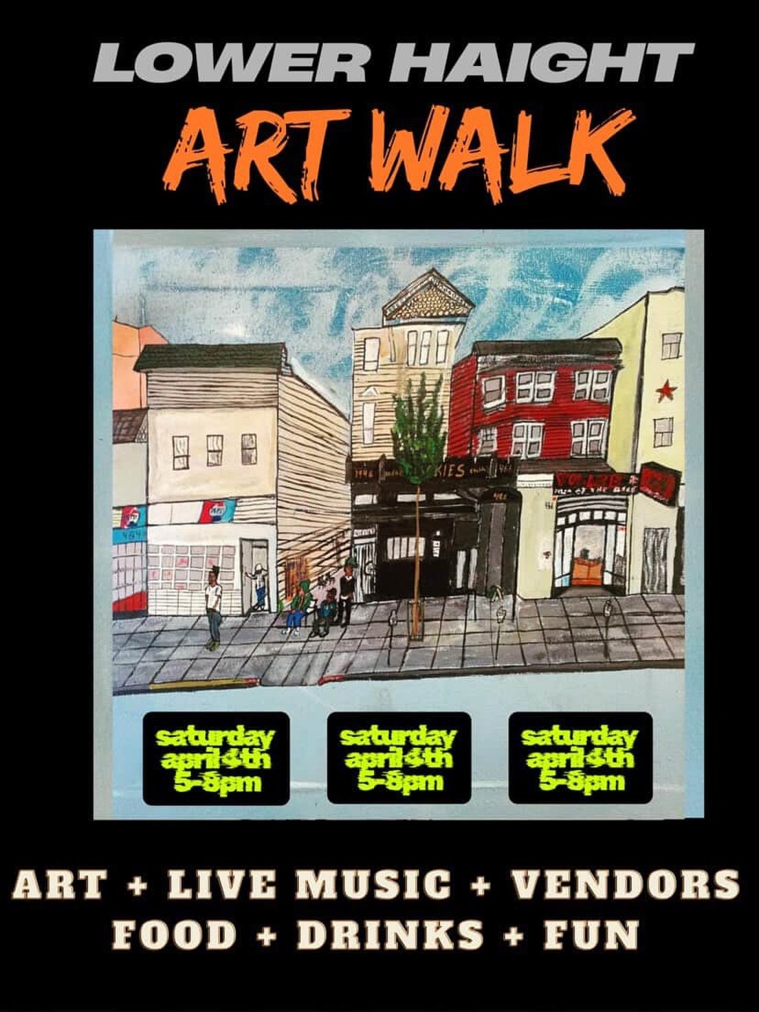 Join Lower Haight merchants, Saturday, April , 5-8pm for a Lower Haight Art Walk! Merchants are partnering with local vendors and there will be live music up and down the corridor, including Fillmore Street. Will tag/update below as merchants &amp; v