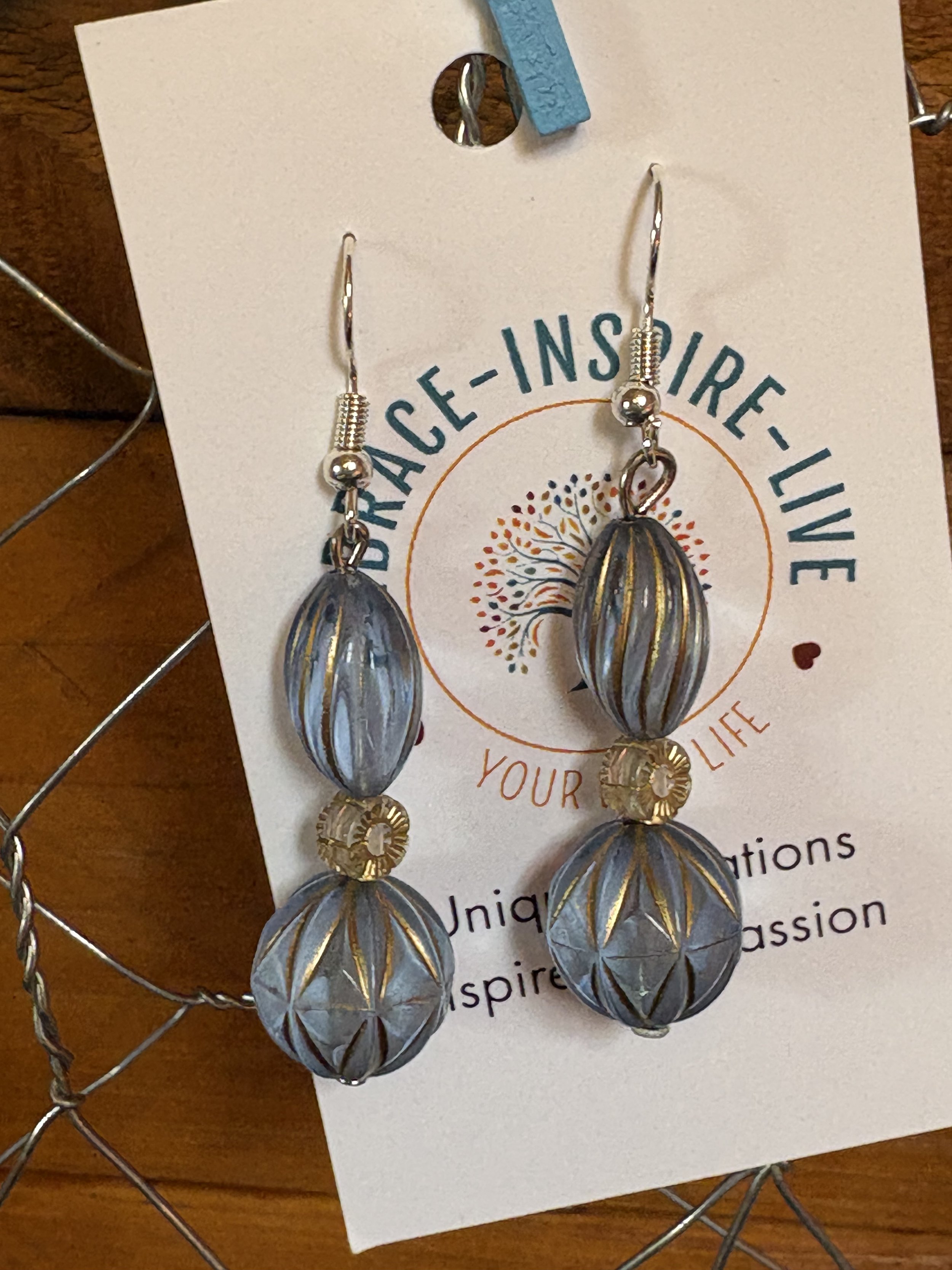 Whimsical Blue & Gold Dangly Beaded Earrings