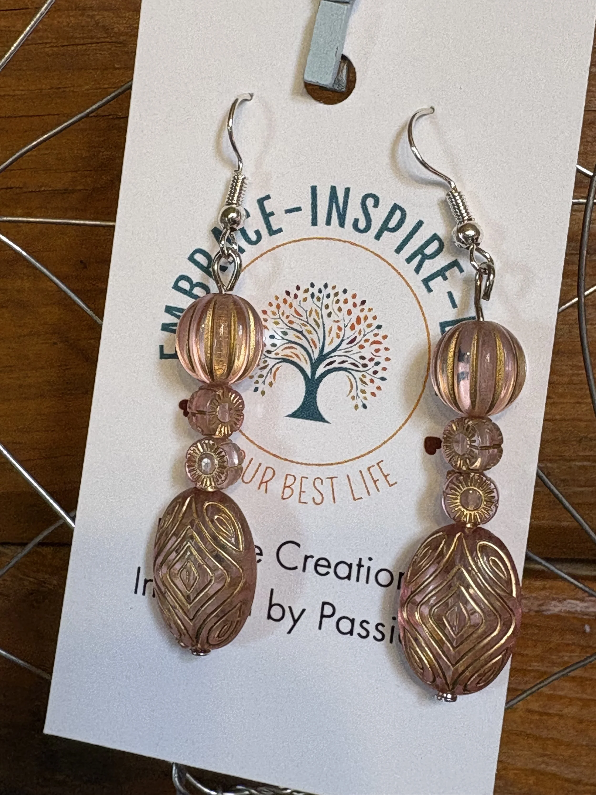 Elegant Dusty Pink & Gold Dangle Earrings