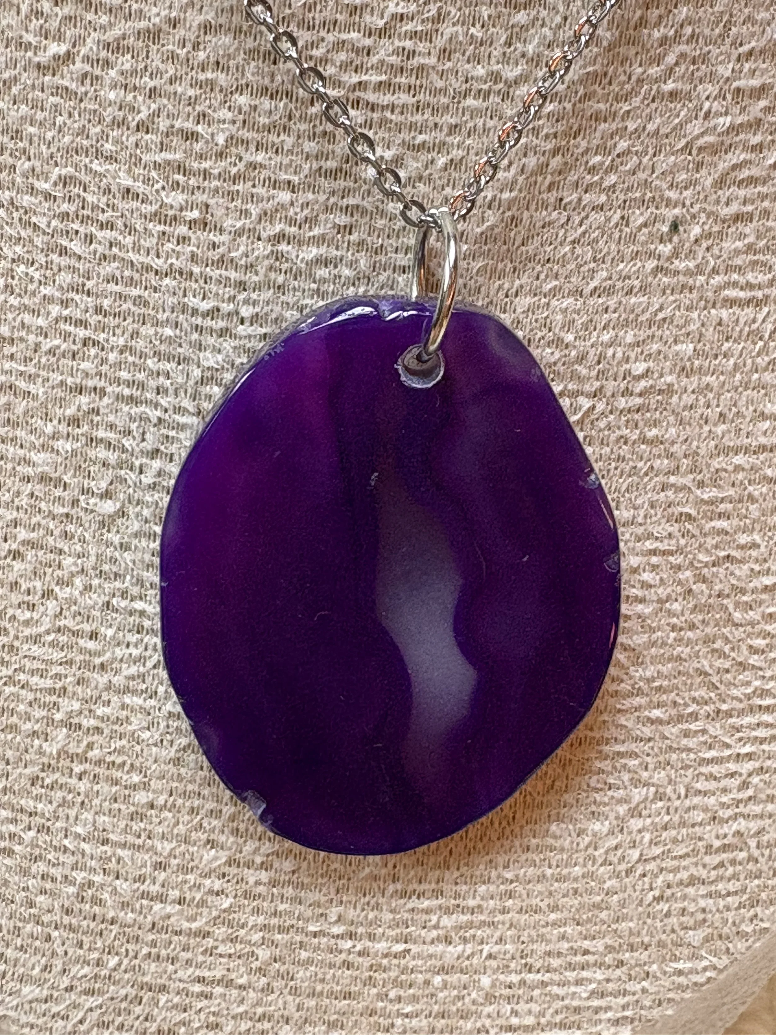 Purple Agate Necklace with Silver Chain