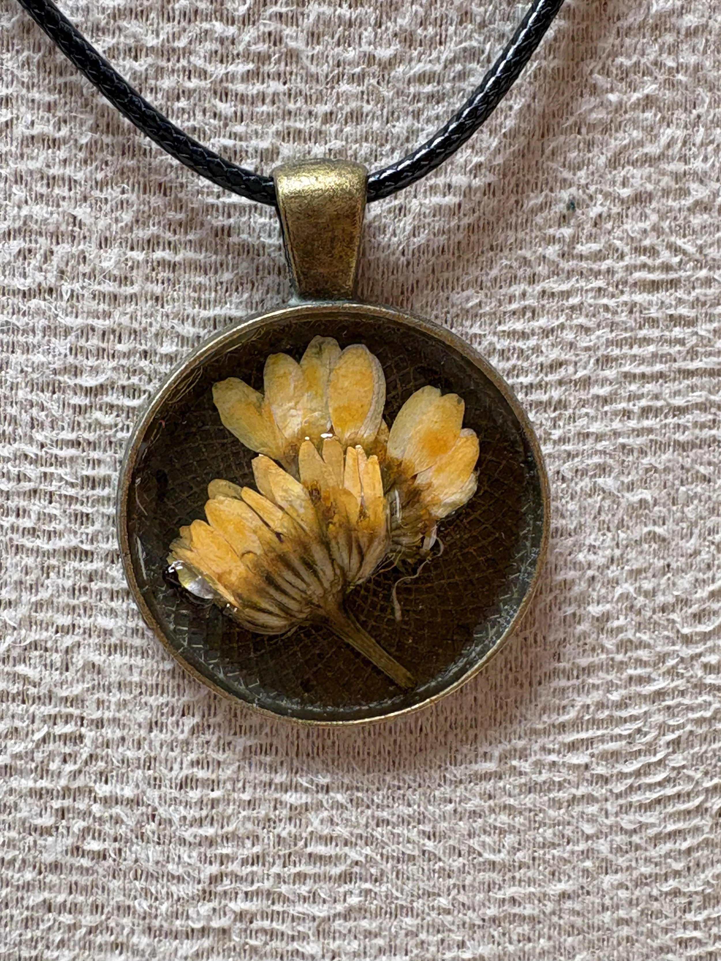 Handmade Resin Dried Pressed Flower Pendant Necklace - 18" Rope Chain - Unique Artisan Jewelry