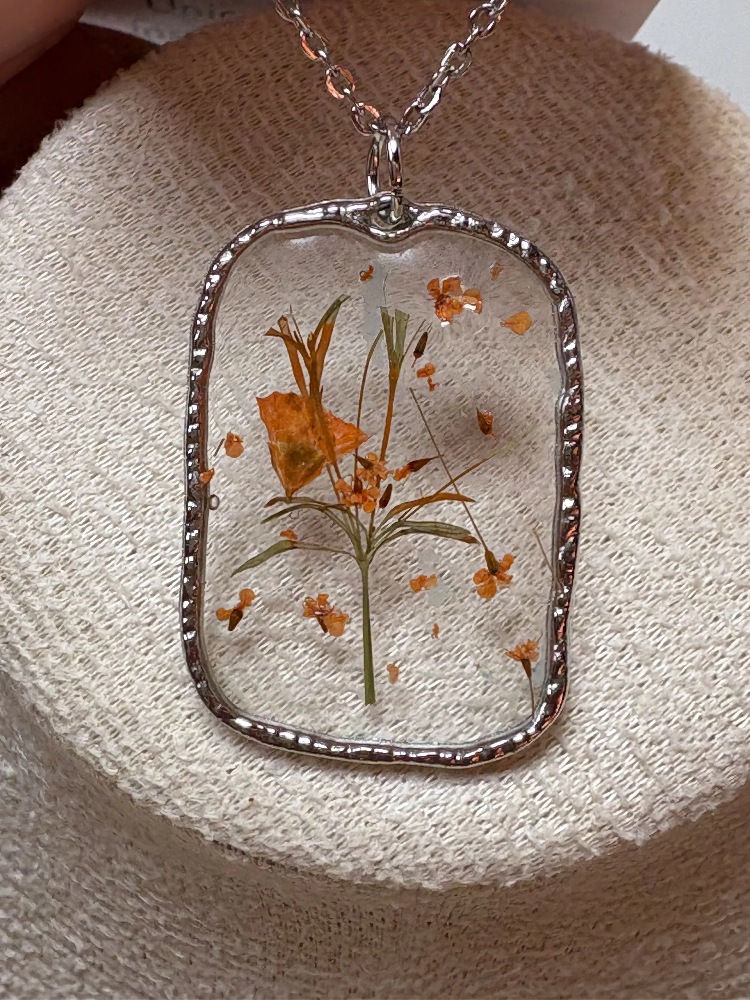 Dainty Orange Blossom Resin Necklace
