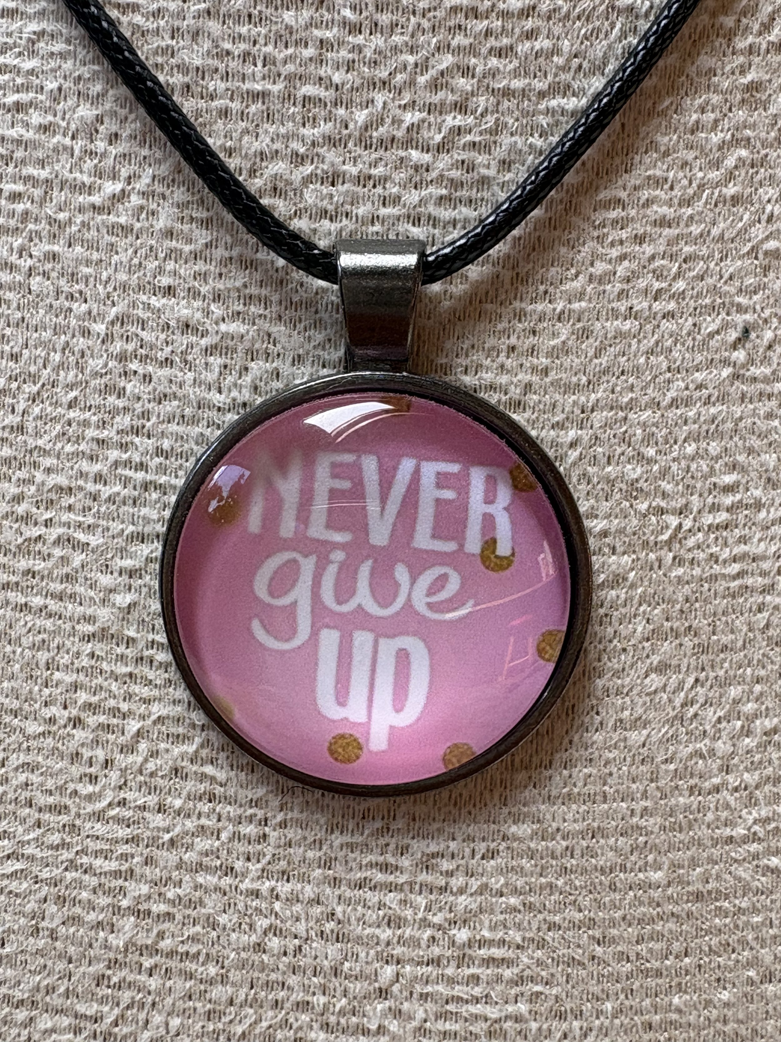 'Never Give Up' Inspirational Cabochon Necklace