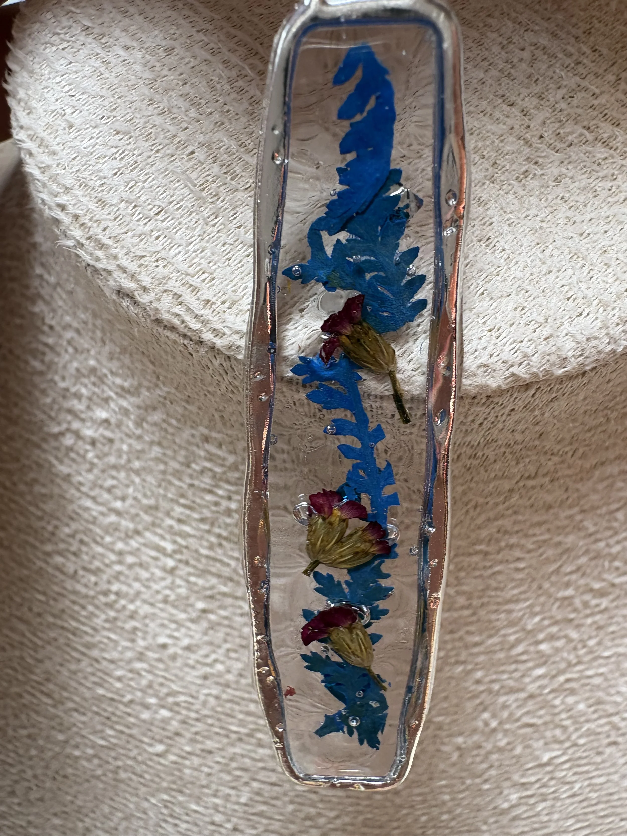 Blue Leaf Pressed Flower Necklace
