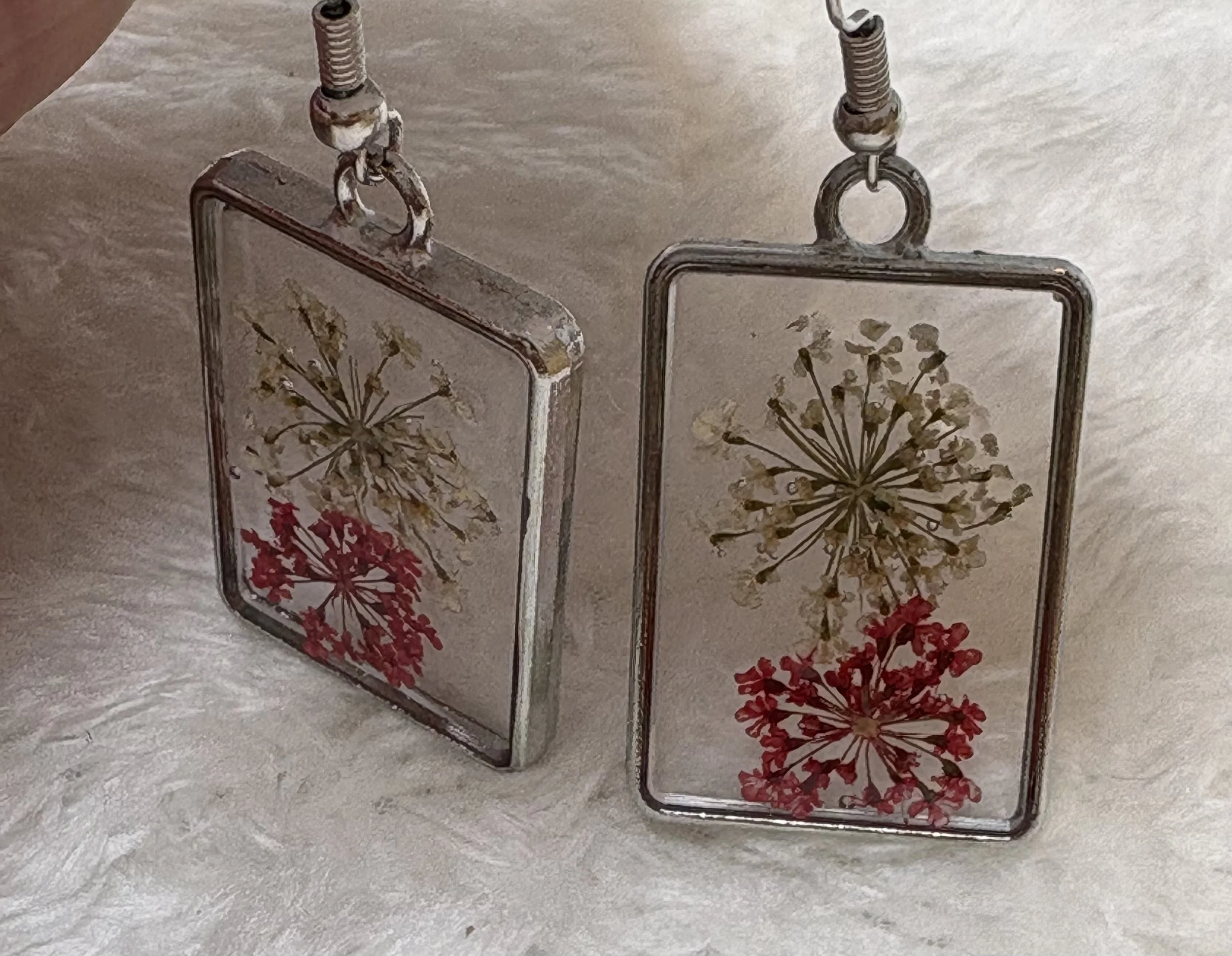Red and White Baby's Breath Resin Earrings
