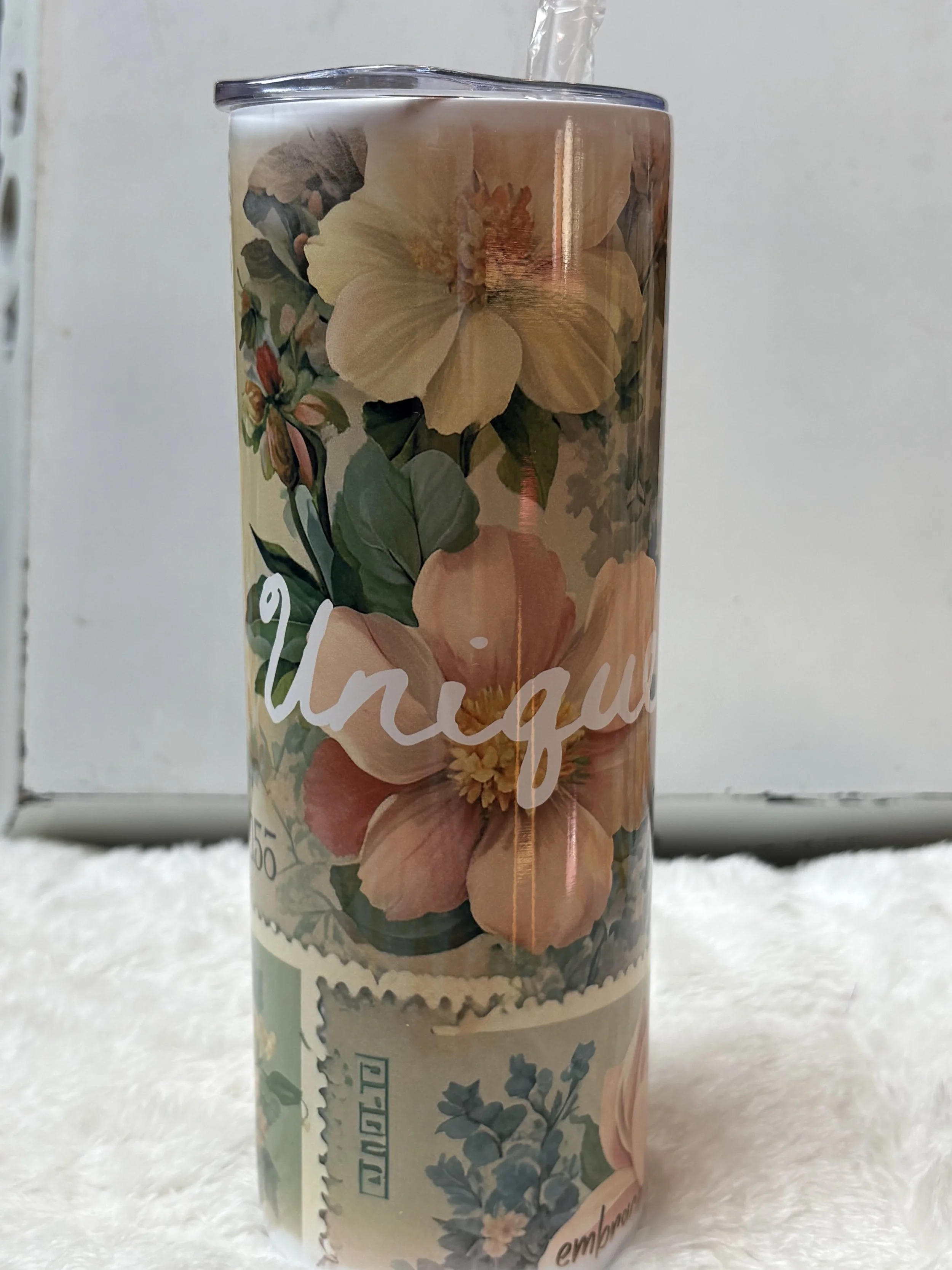 Vintage Flower-Themed Stainless Steel Hot/Cold 20 oz Tumbler