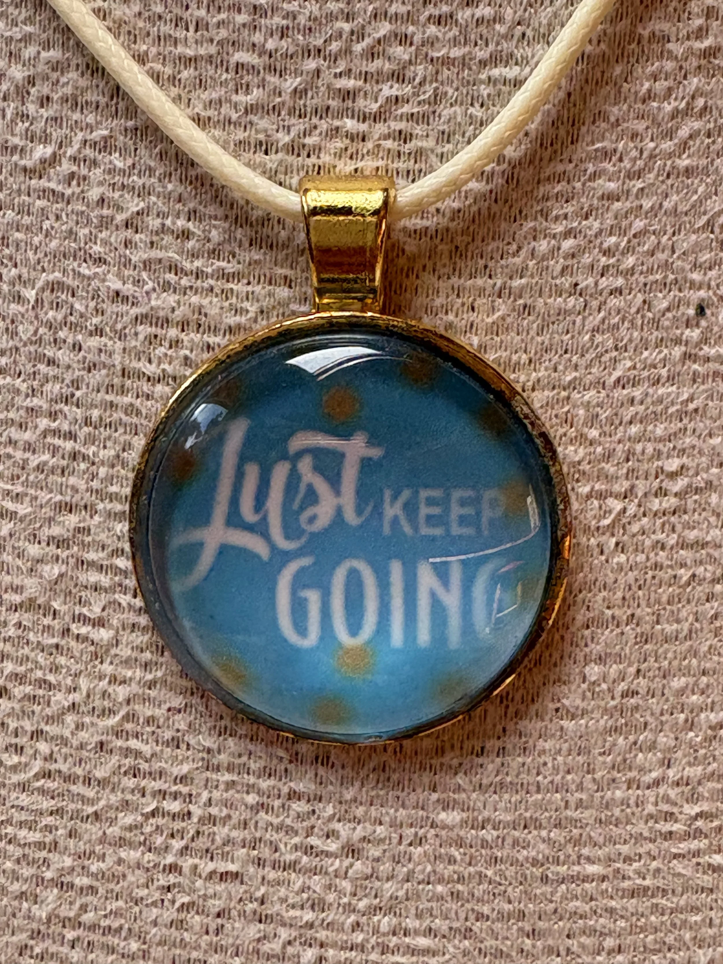 'Just Keep Going' Motivational Necklace with Turquoise Cabochon