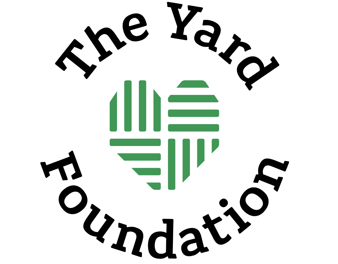 Logo of The Yard Foundation featuring a green globe with vertical and horizontal lines and the organization name in black curved text.