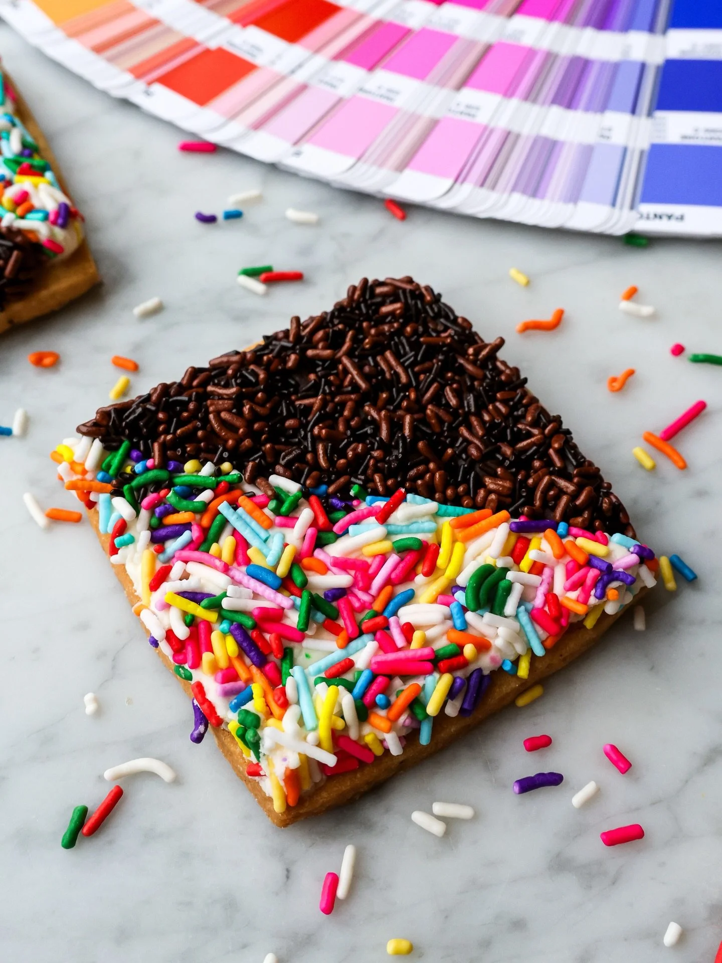 A New York classic, just in a better mood 🌈✨ Chocolate, vanilla, and sprinkles on sprinkles. #thegoodbatch