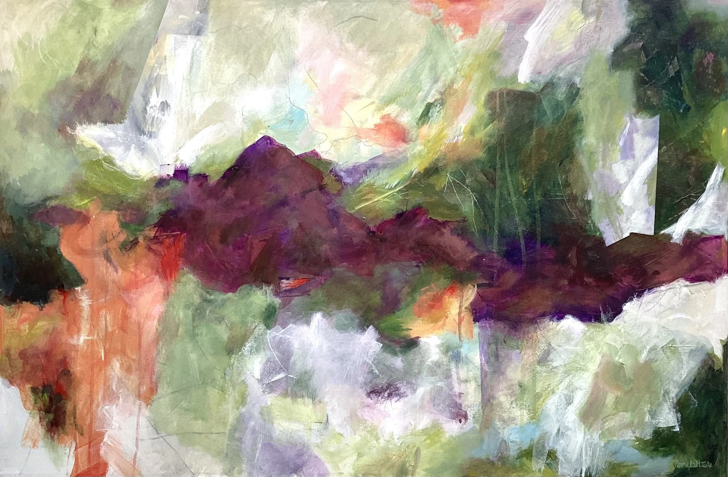 Moving Towards and Away, mixed media on canvas, 24” x 36”, $1000