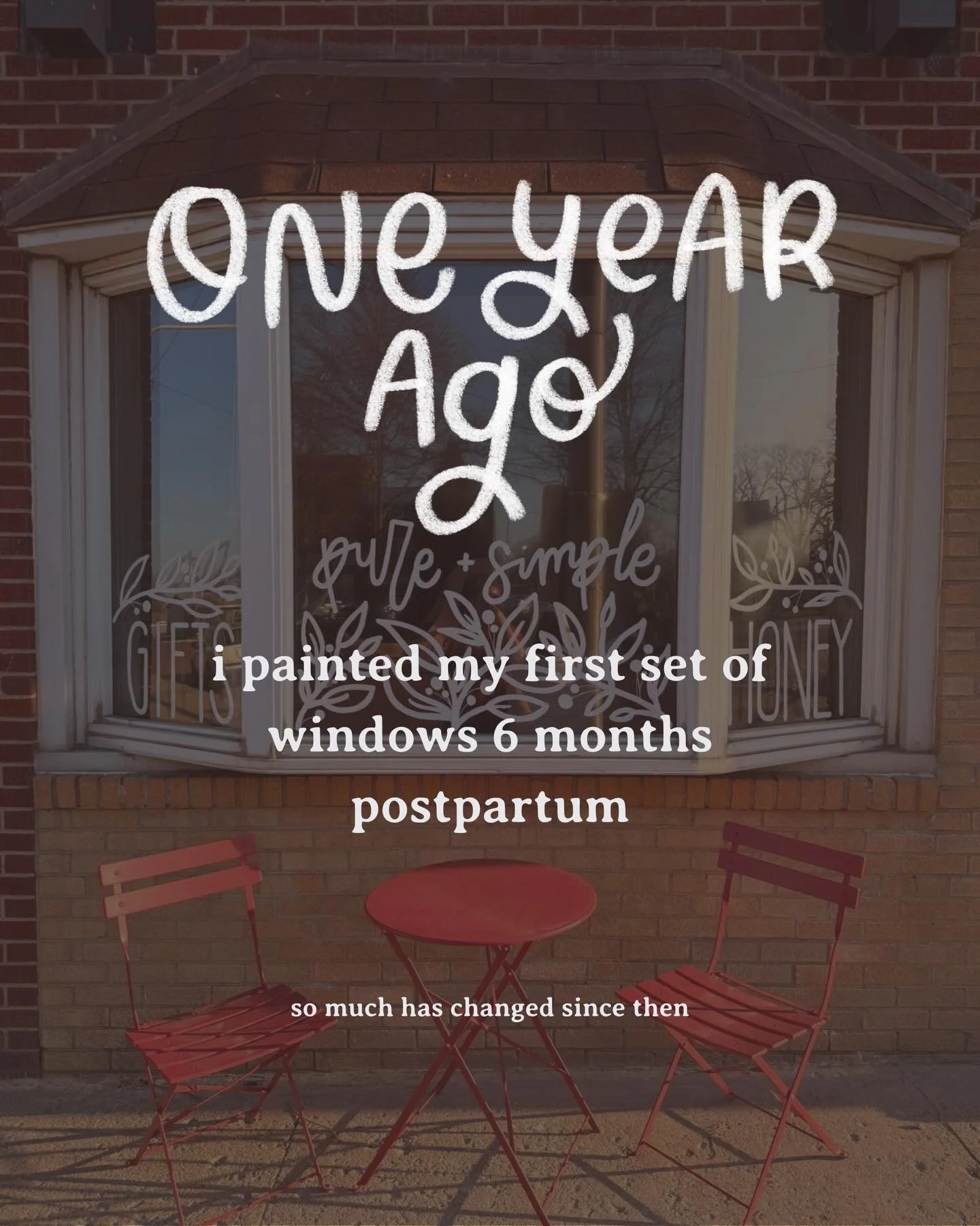 One year ago today I painted my first set of windows 6 months postpartum. 

I rediscovered my passion for art and was determined to make it happen this time.

Since then, I&rsquo;ve..
- painted countless windows and improved my craft
- started my onl