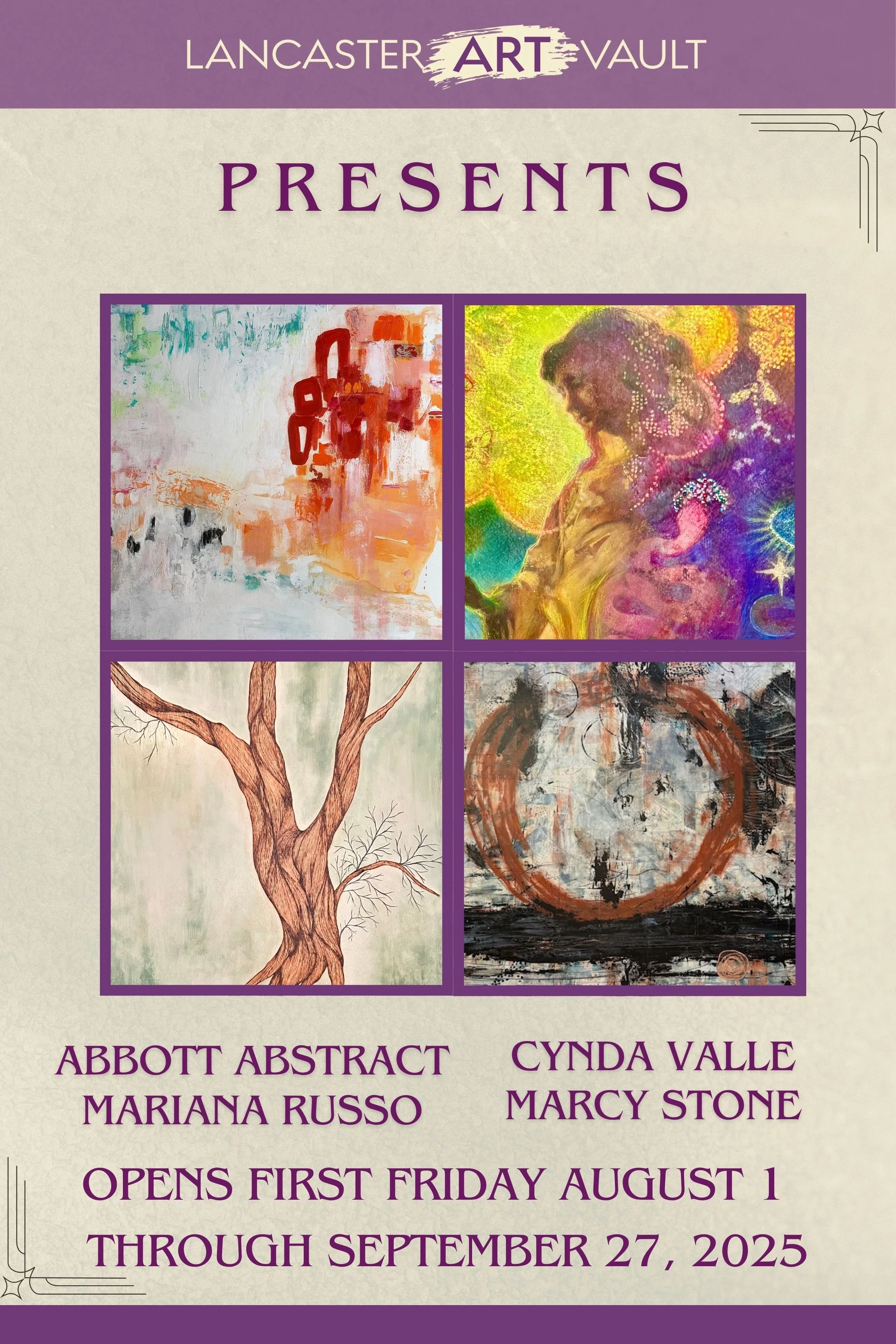 Showing the U-Gallery - Abbott Abstract, Mariana Russo, marcy stone, and Cynda Valle