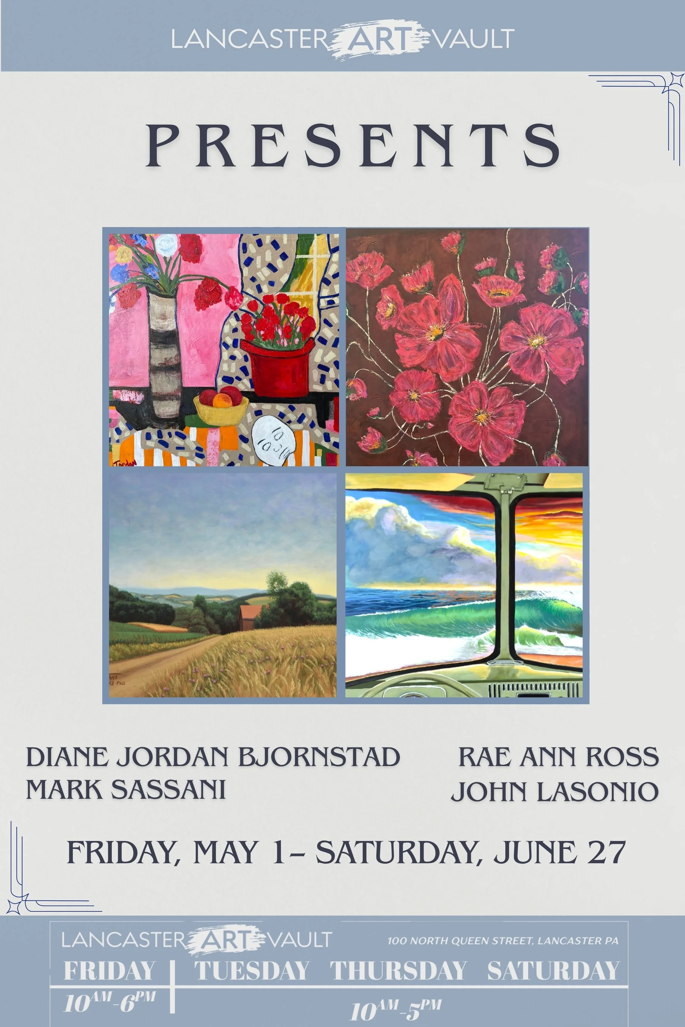 Showing In The U-Gallery: Diane Jordan Bjornstad, Mark Sassani, John Lasonio and Rae Ann Ross