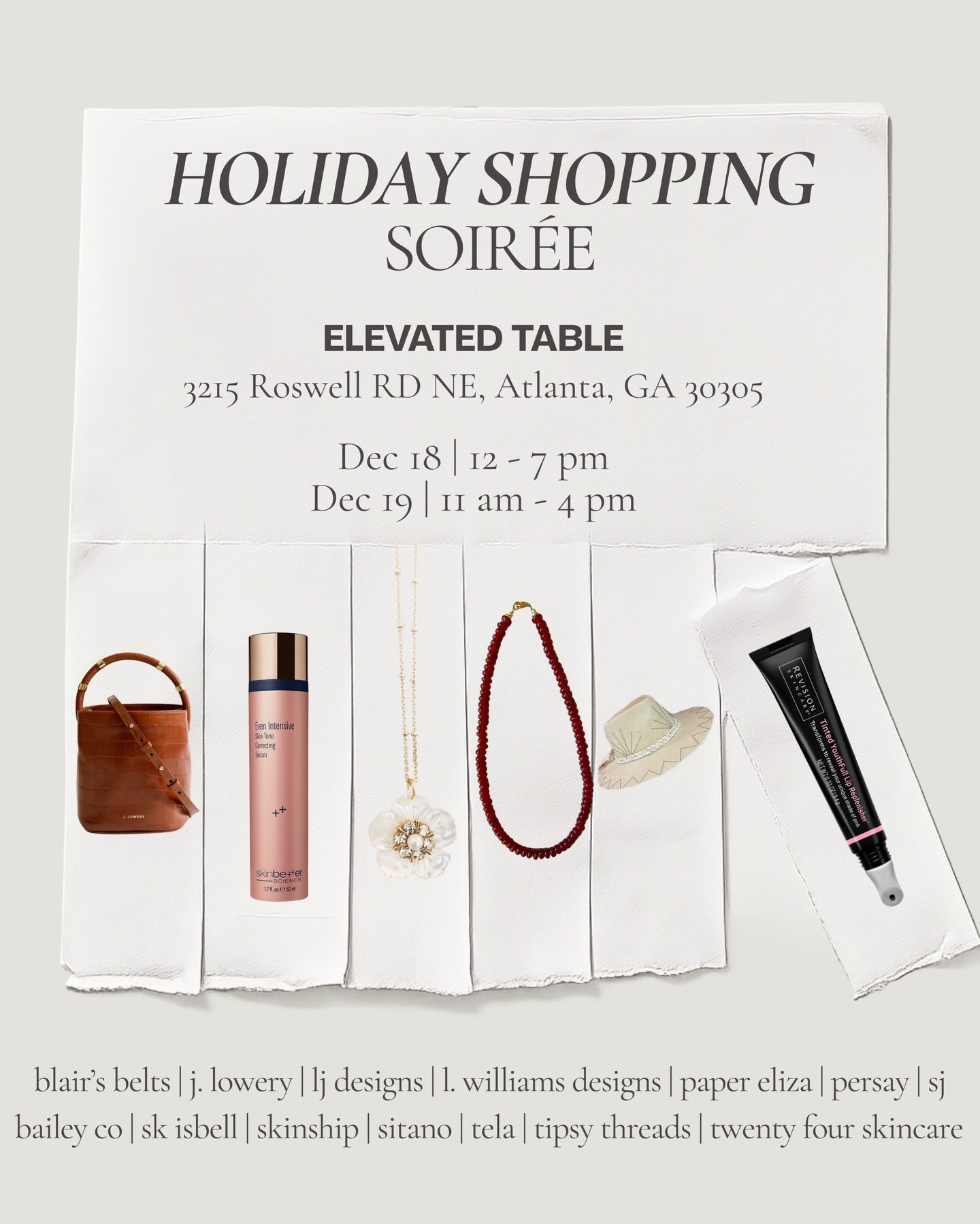 Need a few final gifts? We&rsquo;ve got you. ✨

Join us for a two-day Holiday Shopping Soir&eacute;e featuring our favorite local designers, makers, and brands &mdash; the perfect place to pick up last-minute gifts (or treat yourself).

Dec 18 &bull;