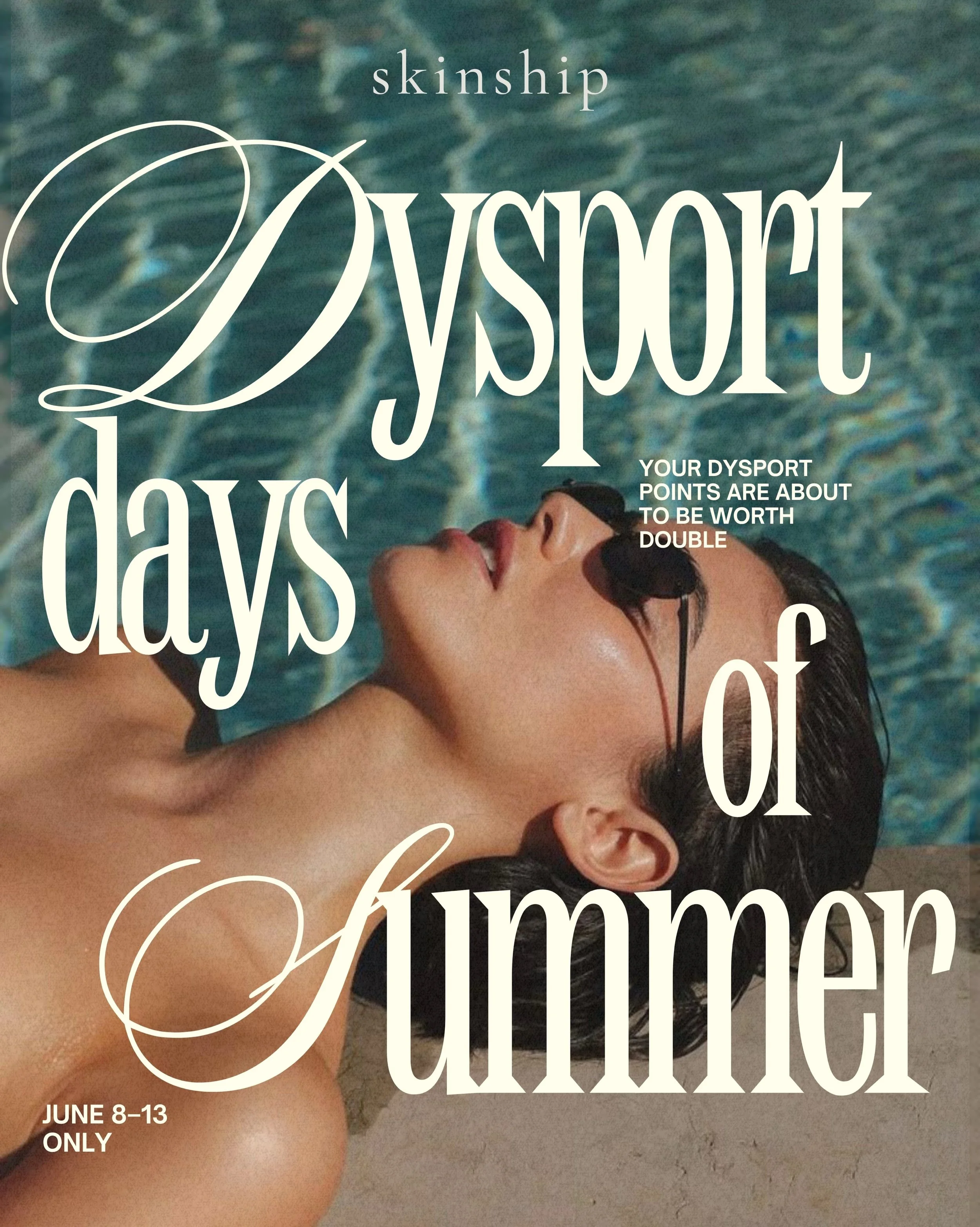 Your Dysport rewards are about to work a little harder this summer ☀️

Next week,  June 8&ndash;13, ASPIRE members can receive 2X savings when redeeming points on their Dysport treatment.

✨ Example:
200 ASPIRE points normally = $20 off
During Dyspor