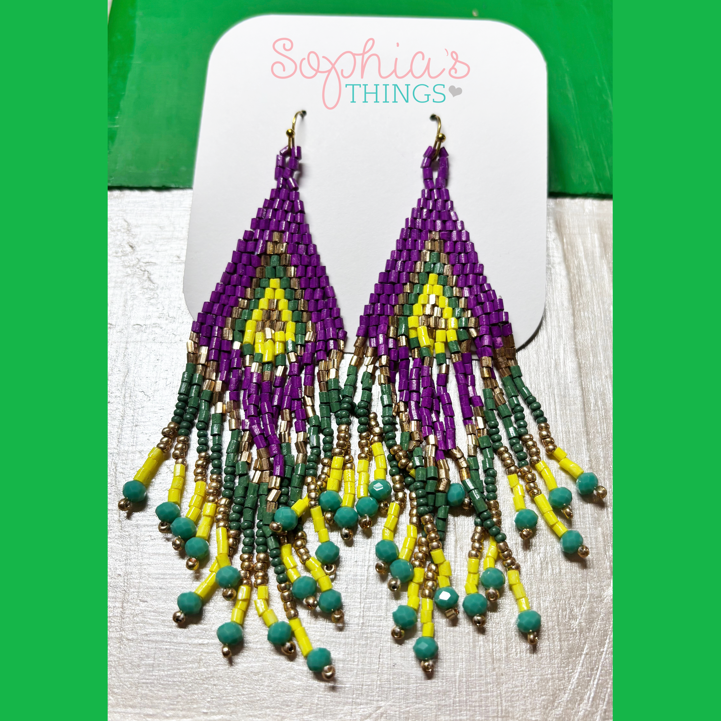 Mardi Gras Beaded Earrings – Festive Carnival Jewelry in Purple, Green & Gold