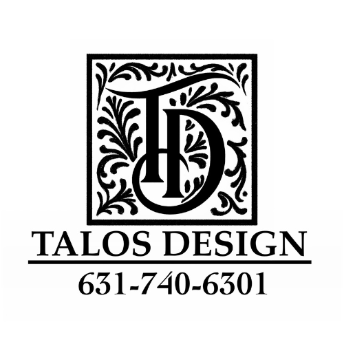 Logo for Talos Design featuring a decorative letter 'T' and 'D' within a square, with the phone number 631-740-6301 below.