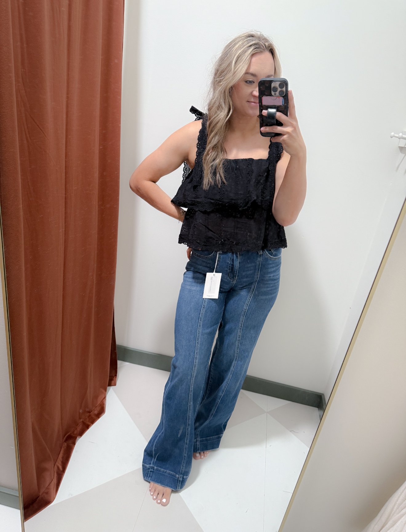 Black Eyelet Tie Tank