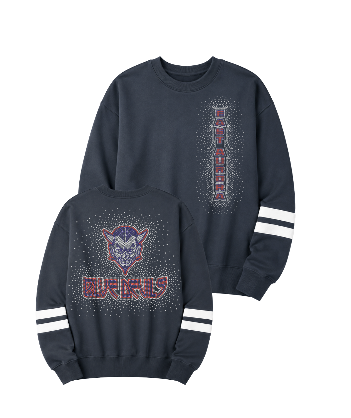 EAST AURORA BLUE DEVILS BLING BURST LADIES BOXY VARSITY CREW