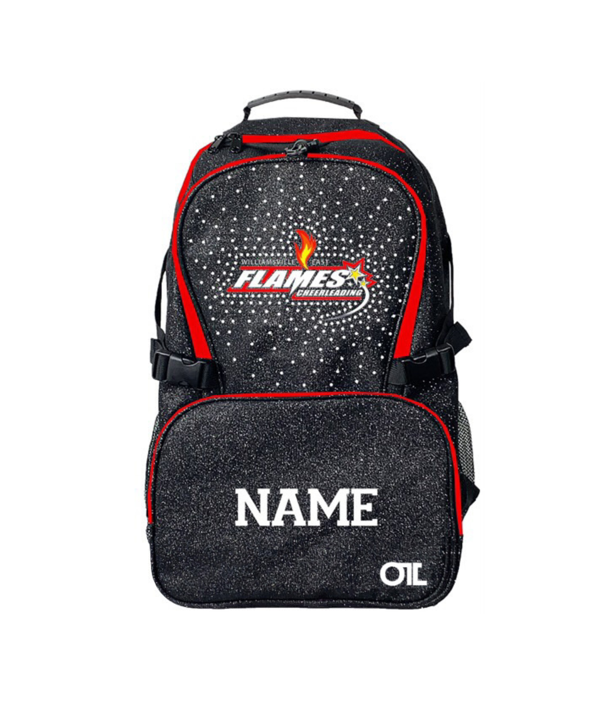 WEHS Flames Glitter bling Bookbag-Personalized