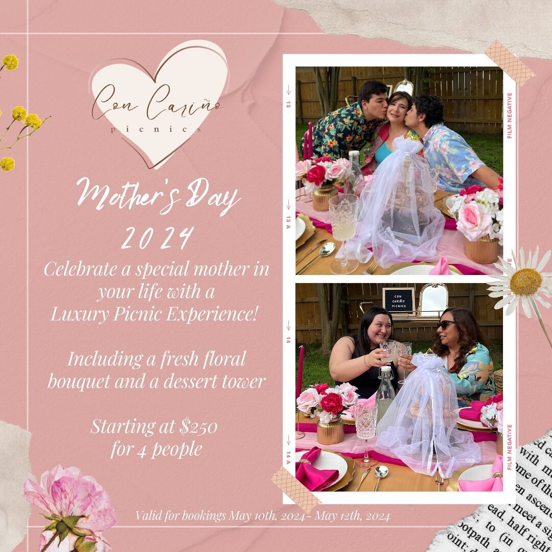 🌸💖MOTHER&rsquo;S DAY💖🌸
Treat Mom to a Con Cari&ntilde;o Luxury Picnic Experience, she deserves it! 🥰 Our special this year includes a fresh floral bouquet by @felipetheflorist and a dessert tower 💐🍰 Link in bio to book and secure your spot tod