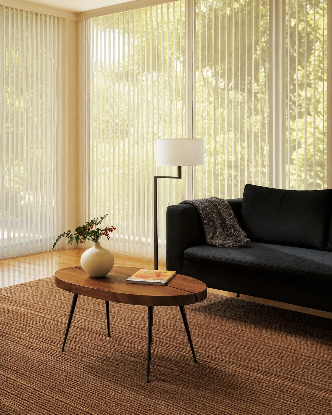 Big windows and sliding glass doors deserve a beautiful solution. Luminette&reg; Privacy Sheers from Hunter Douglas glide effortlessly across wide spans, blending the soft elegance of a sheer with the light control of a rotating vane. Stunning on pat
