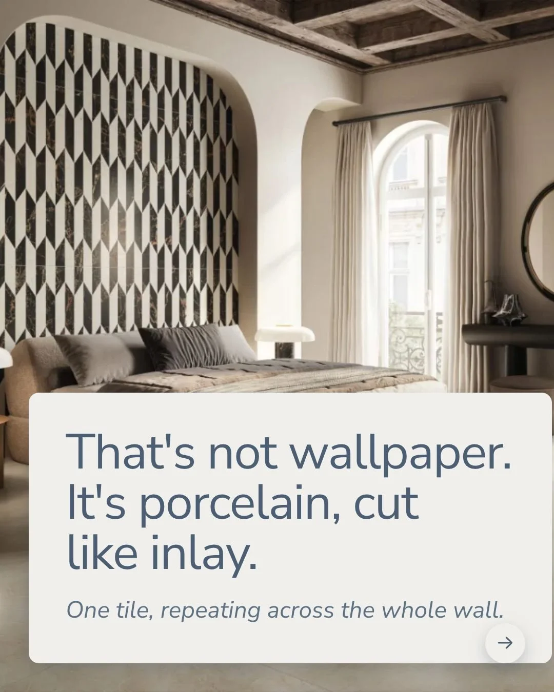 Intarsi Warm by Vallelunga &amp; Co. &mdash; Italian porcelain drawn from the old art of inlay, the original Intarsi geometries recast in soft, velvety tones. Patterns named for the ancient world, in 24&times;48 with a Satin 3D finish that holds ligh
