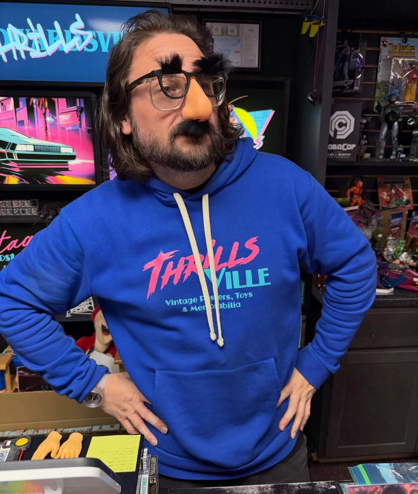 Friends, it&rsquo;s Friday and as you can see I take that very seriously. Come shop, chat, warm up at ThrillsVille today! Free surprise #Funkco with every purchase of $10+. 👾 

#thrillsville618 #edwardsville #downtownedwardsville #smallbusiness #sho