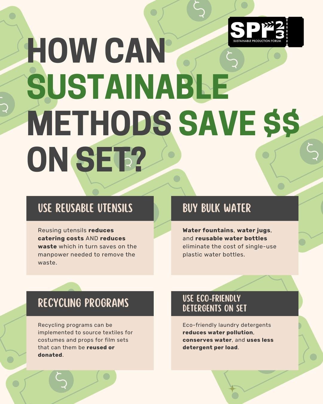 Did you know that going #green on set can actually save money?! 💸

For example: the blockbuster film &lsquo;The Amazing Spider-Man 2&rsquo; saved $400,000 by taking sustainable steps such as implementing a #recycling program into their wardrobe depa