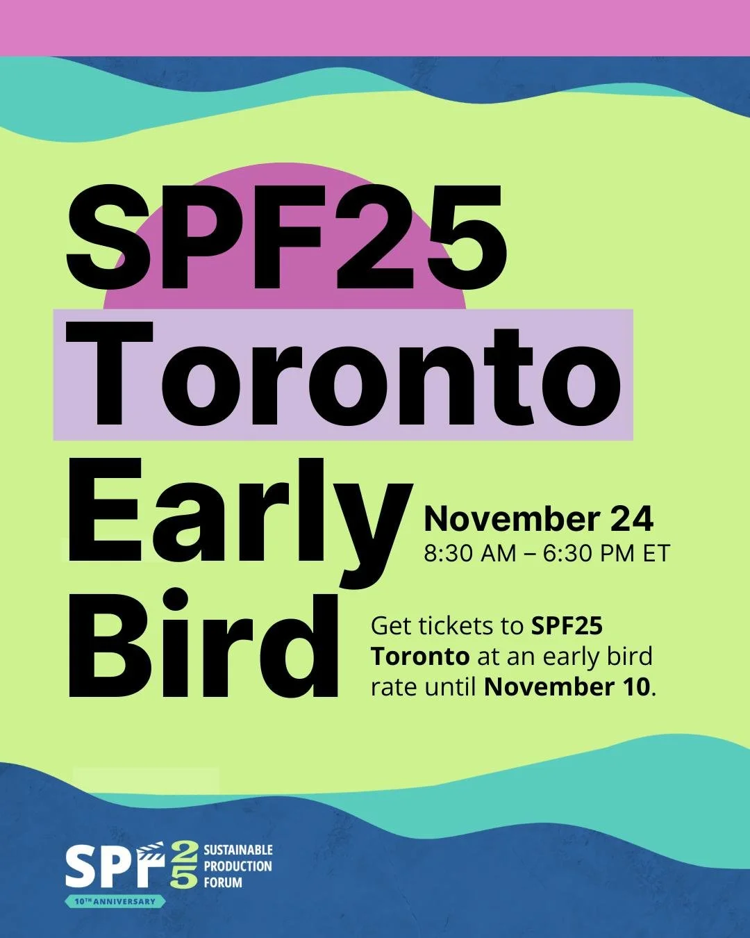 Toronto, we&rsquo;re coming for you! 🍁🎉 SPF25 Toronto early bird tickets are available NOW until November 10. 📅

Dive into a full day of sustainability in film, TV, and the creative industries &mdash; from renewable diesel and circularity tools to