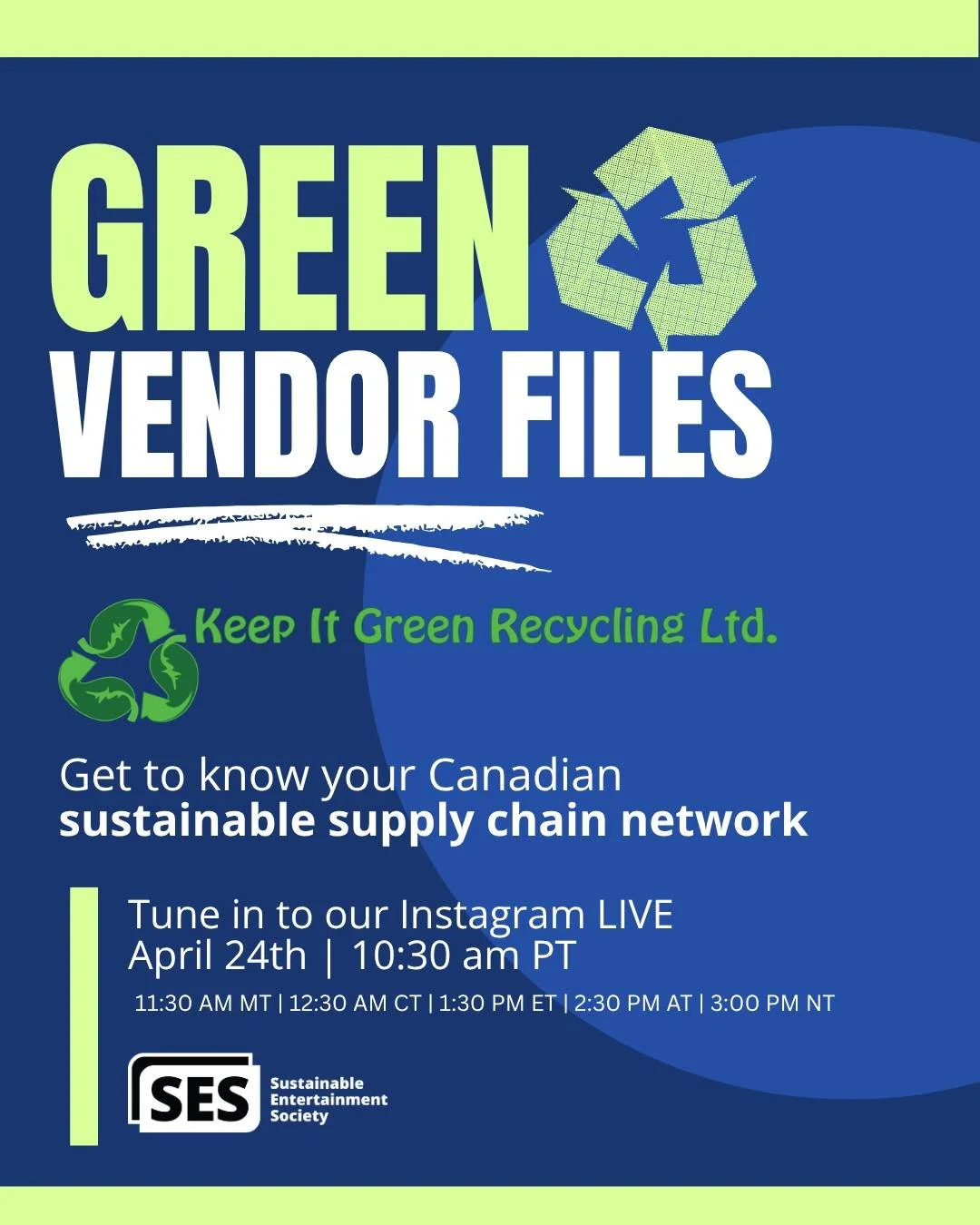 NEW SERIES ALERT! We're launching the Green Vendor Files, virtual pop-ins and Q&amp;A of facilities and vendors. 🙋♻️

Want to know more about the sustainable supply chain ecosystem? 🌐

Tune in to our Instagram Live on April 24th at 10:30 am PT for 