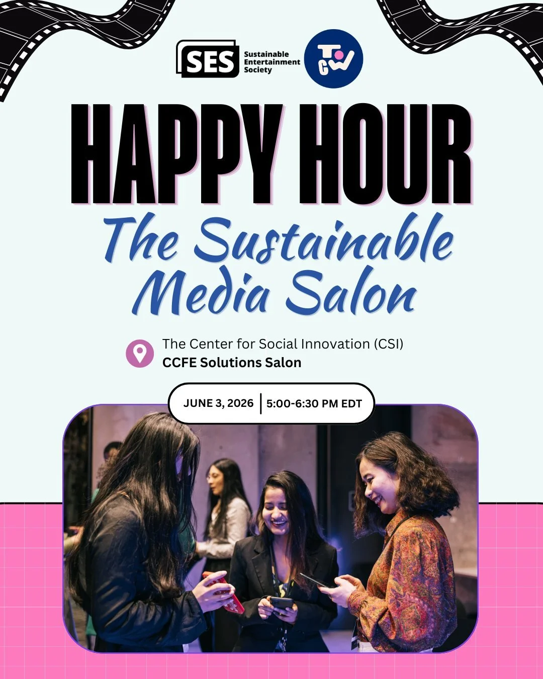 Are you curious about how media and entertainment can become more sustainable?

Join us for a relaxed happy hour during Toronto Climate Week 🌱

📅 June 3
🕔 5:00 &ndash; 6:30 PM ET
📍 Center for Social Innovation (CSI)
192 Spadina Ave, Toronto, ON M