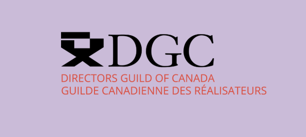 Logo of Directors Guild of Canada with purple background and black and red text.
