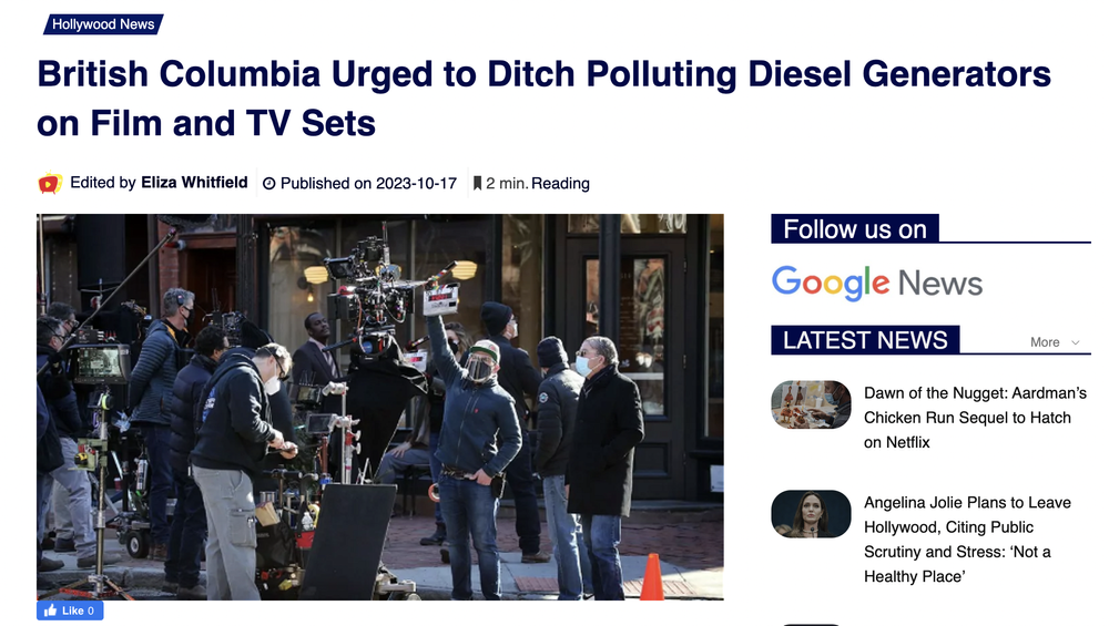 British Columbia Urged to Ditch Polluting Diesel Generators on Film and TV Sets