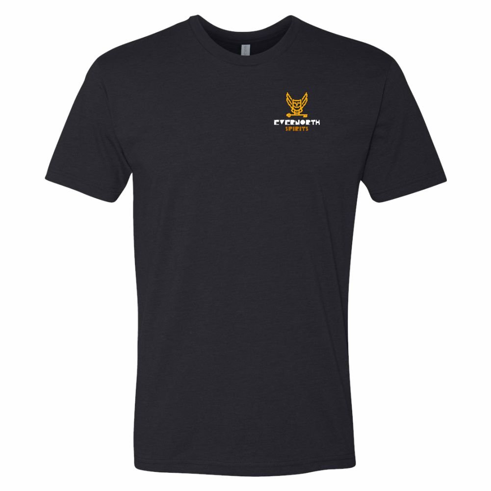 Front of a black tee with the evernorth logo on the left chest.